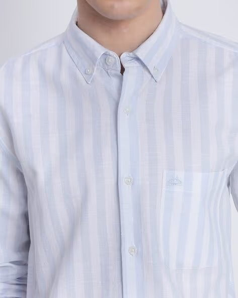 Men Blue Striped Shirt