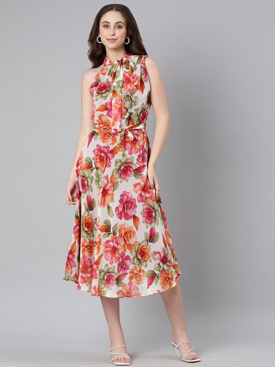 Women Floral Woven Maxi Chiffon Dress