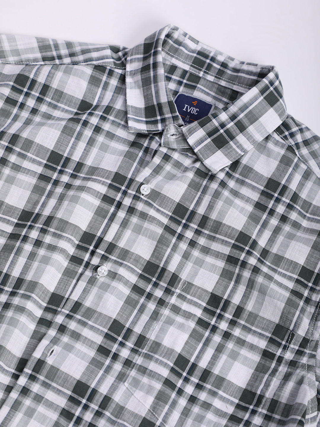 Men Green and White Checked Single Pocket Shirt