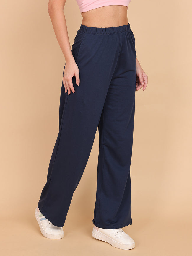 Women Navy Relaxed Straight Pant