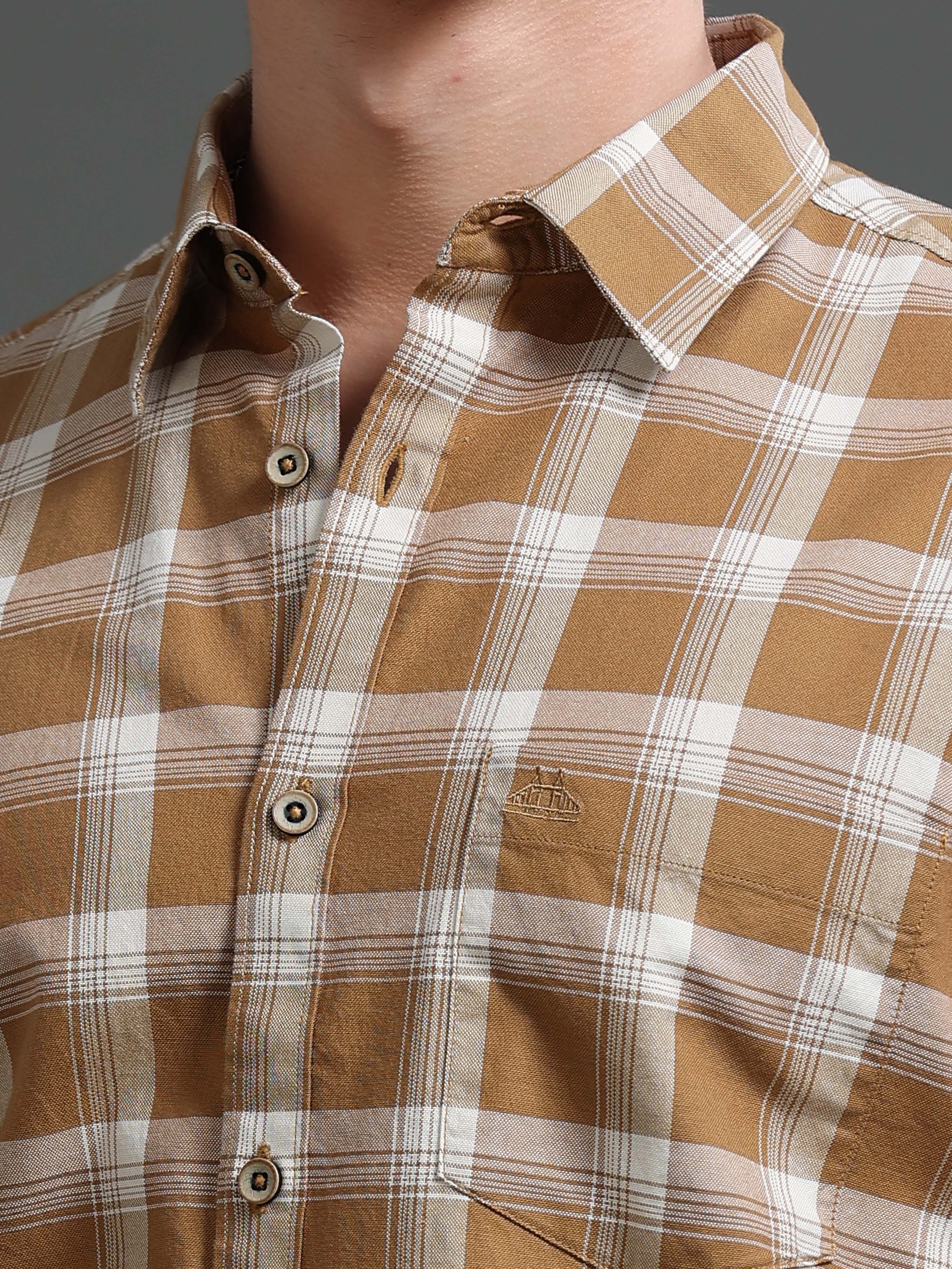 Men Khaki Check Shirt