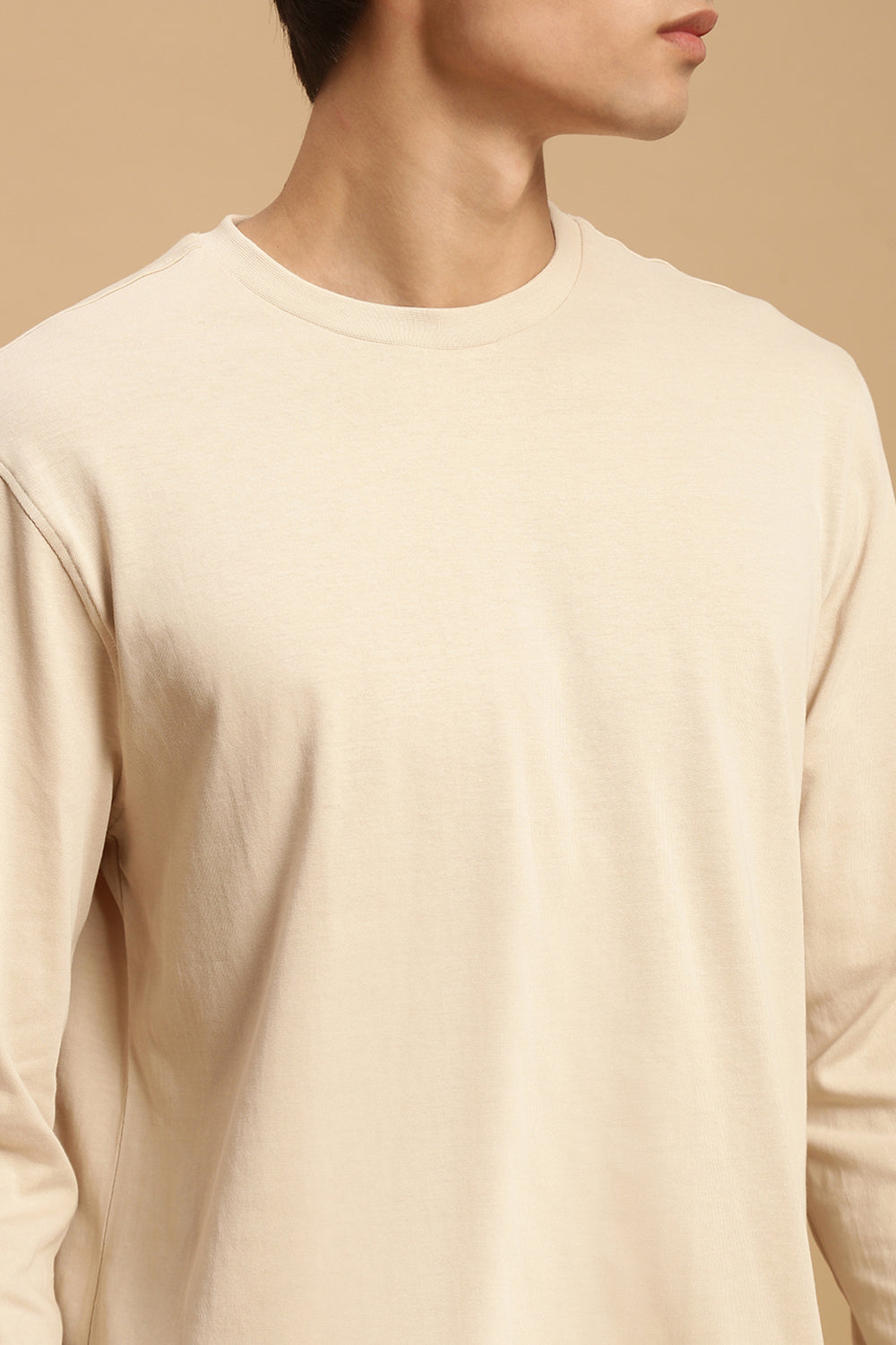 Men Beige Full Sleeve T-Shirt