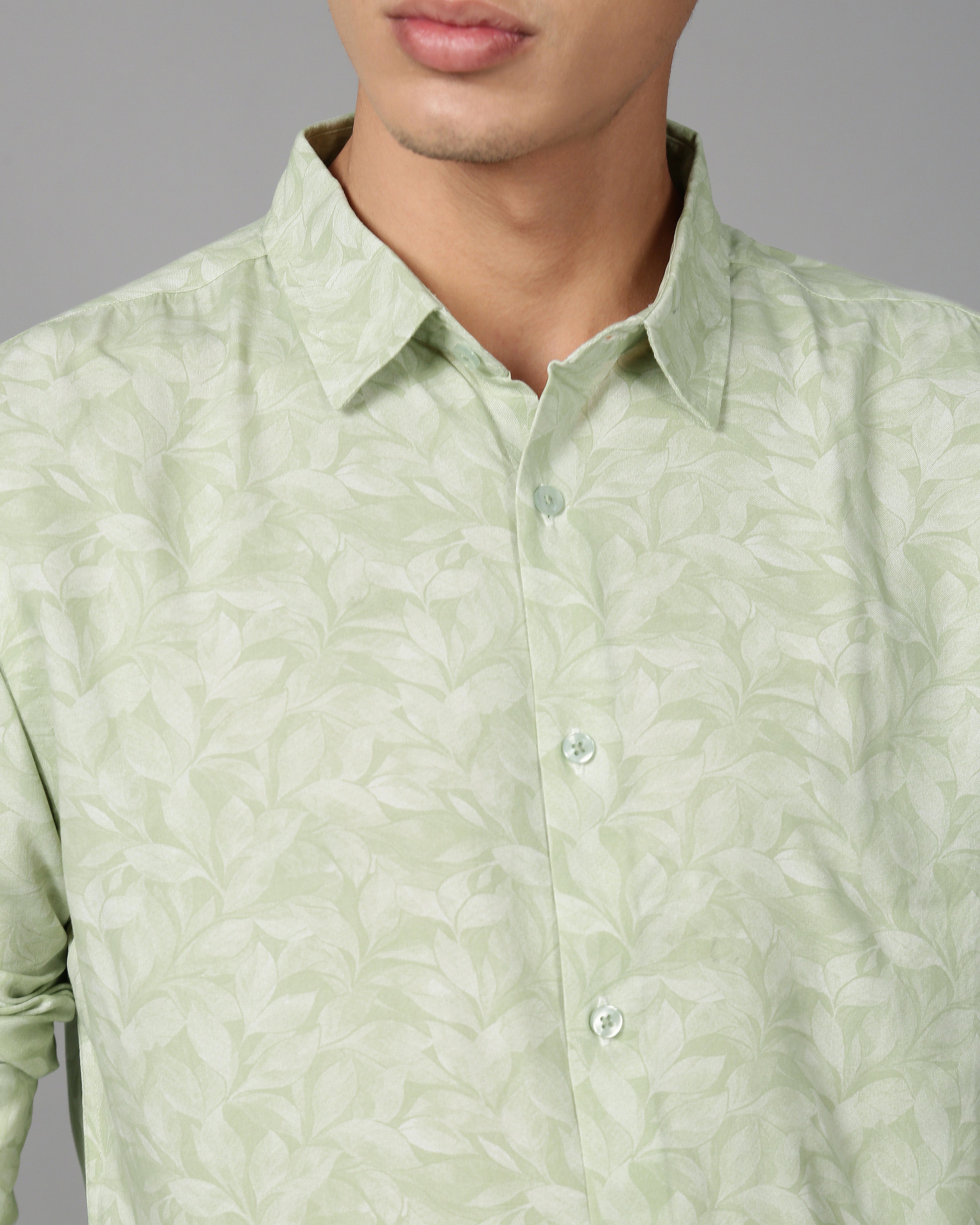 Men Green Leaf Print Shirt