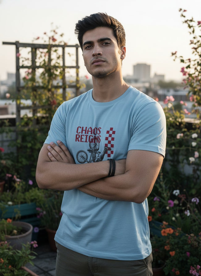 Men Cotton Ice Blue T-Shirt