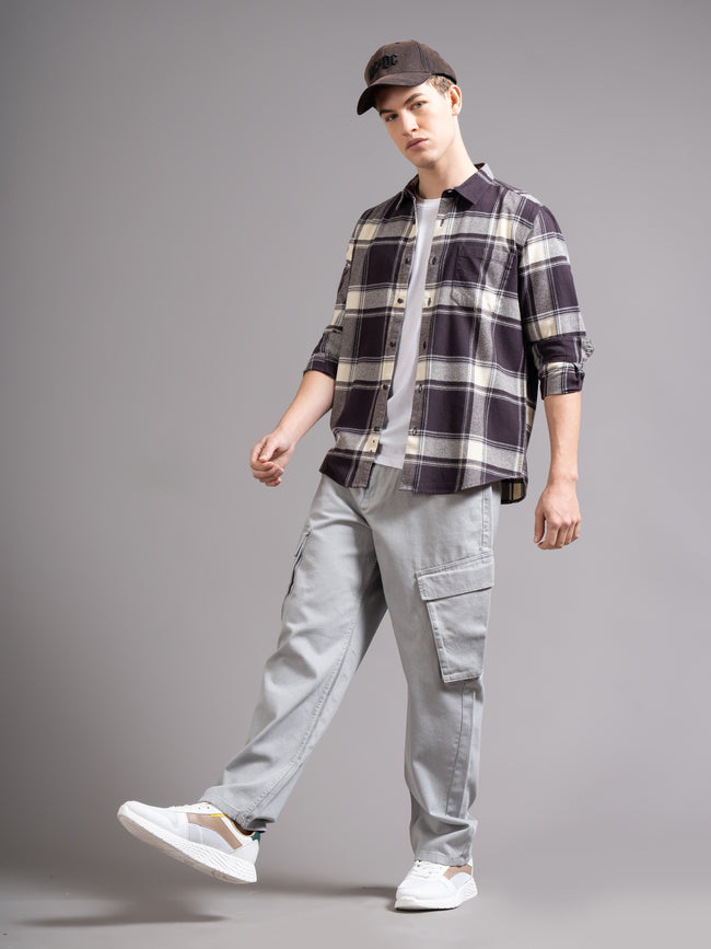 Men Brown Flannel Checked Shirt