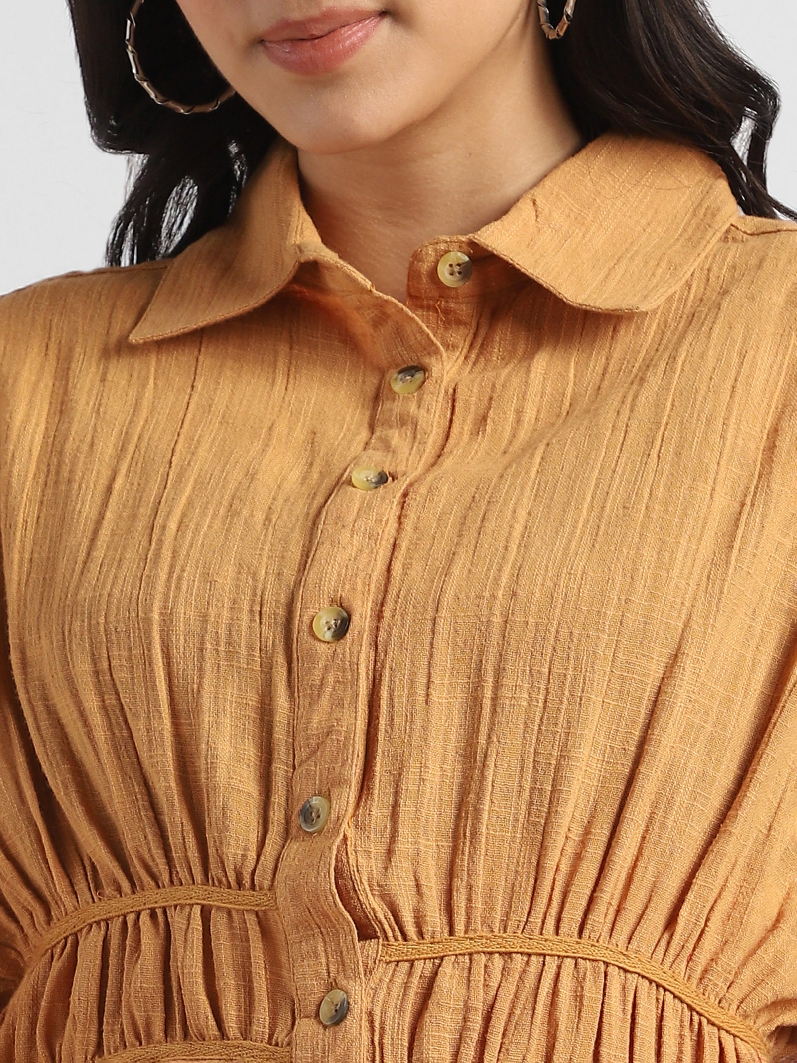 Women Mustard Shirt with Back Bottom Cut Out