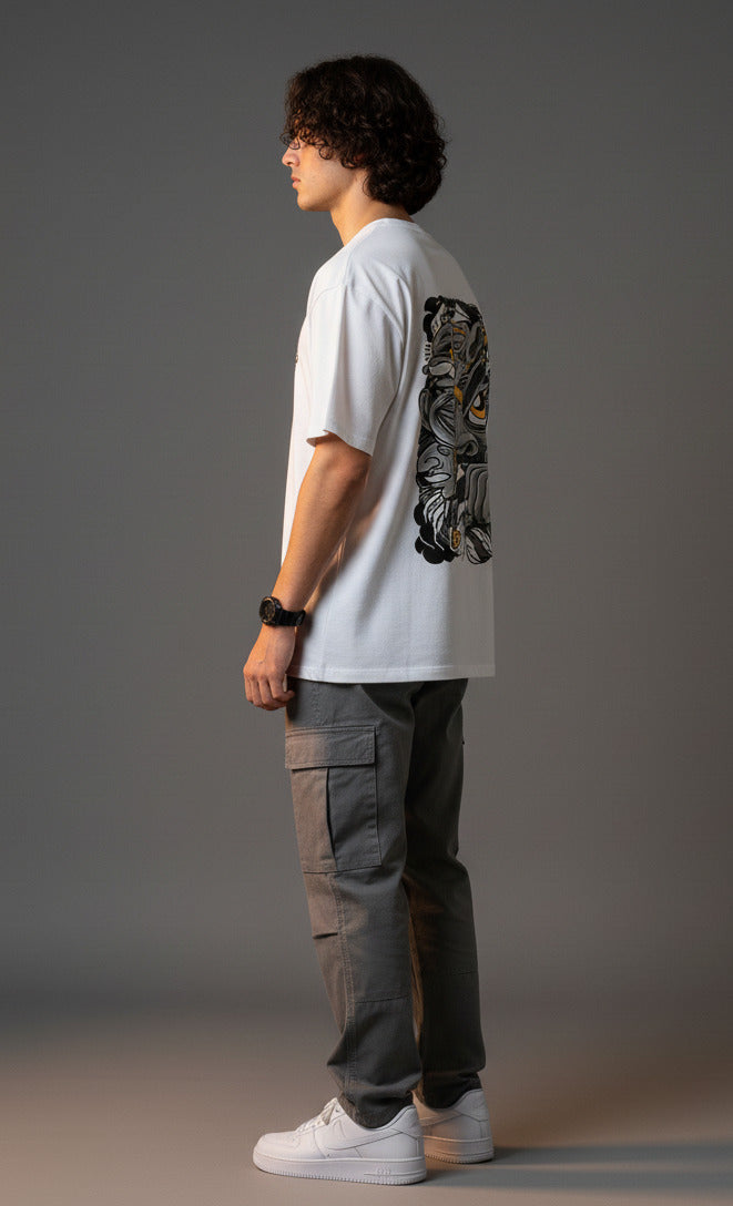 Men White Graphic Cotton Oversized T-Shirt