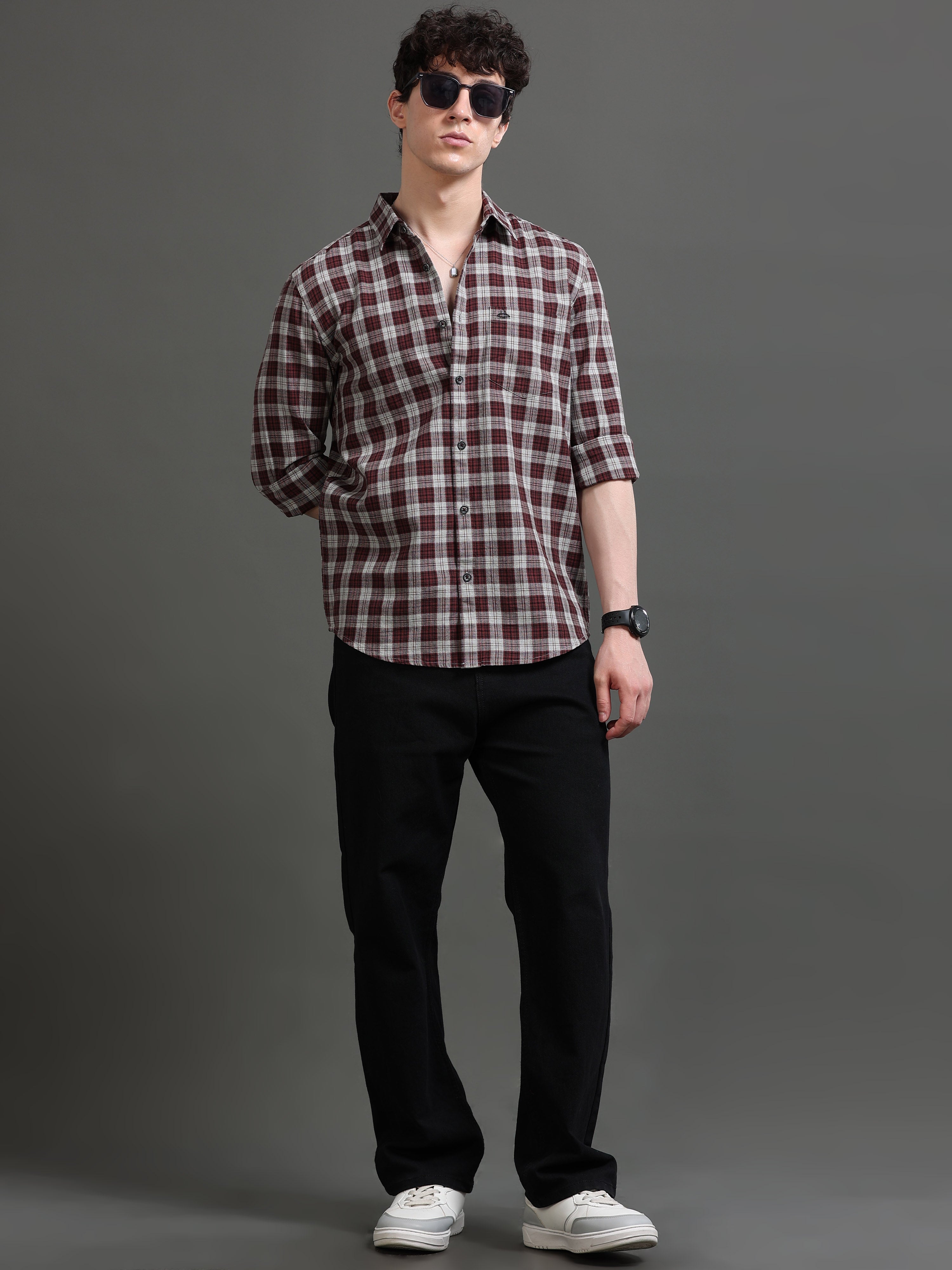 Men Brown Checked Shirt