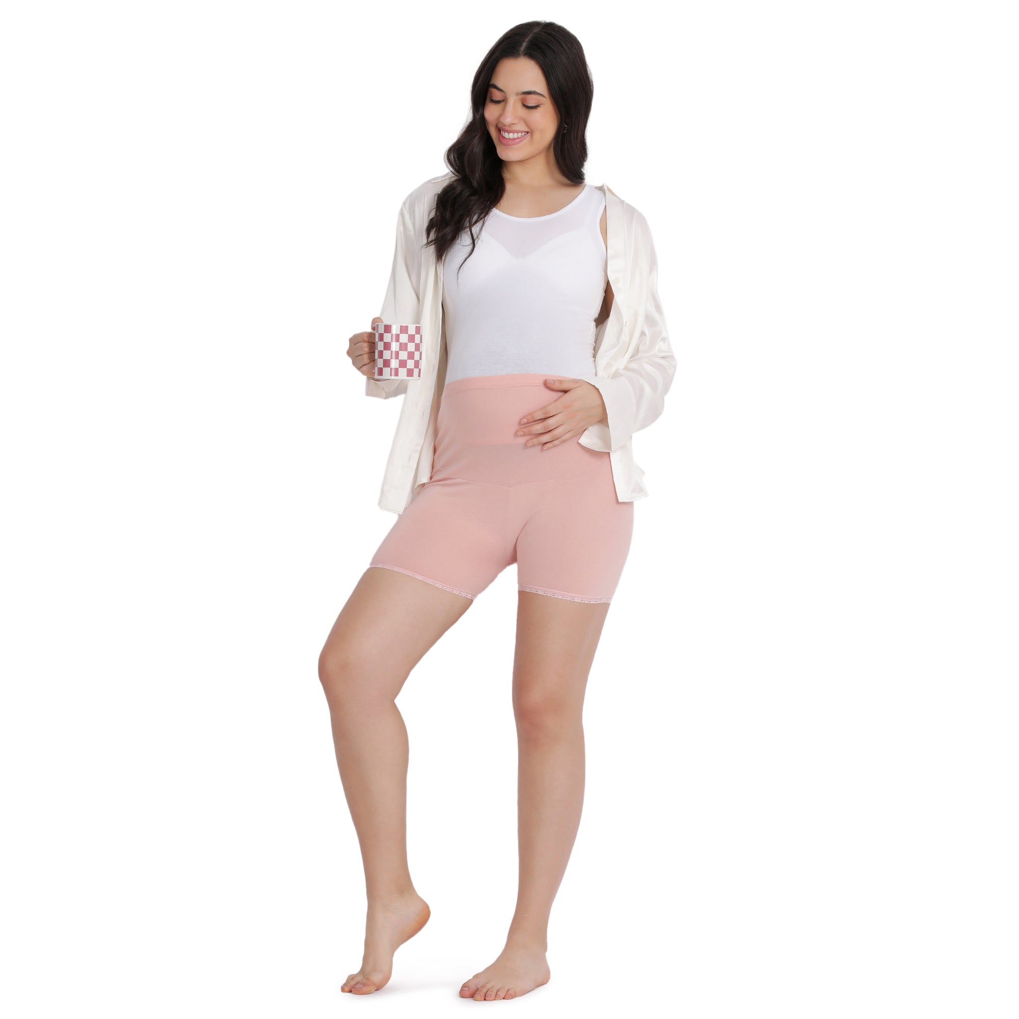 Women Peach Maternity Lace Shorts