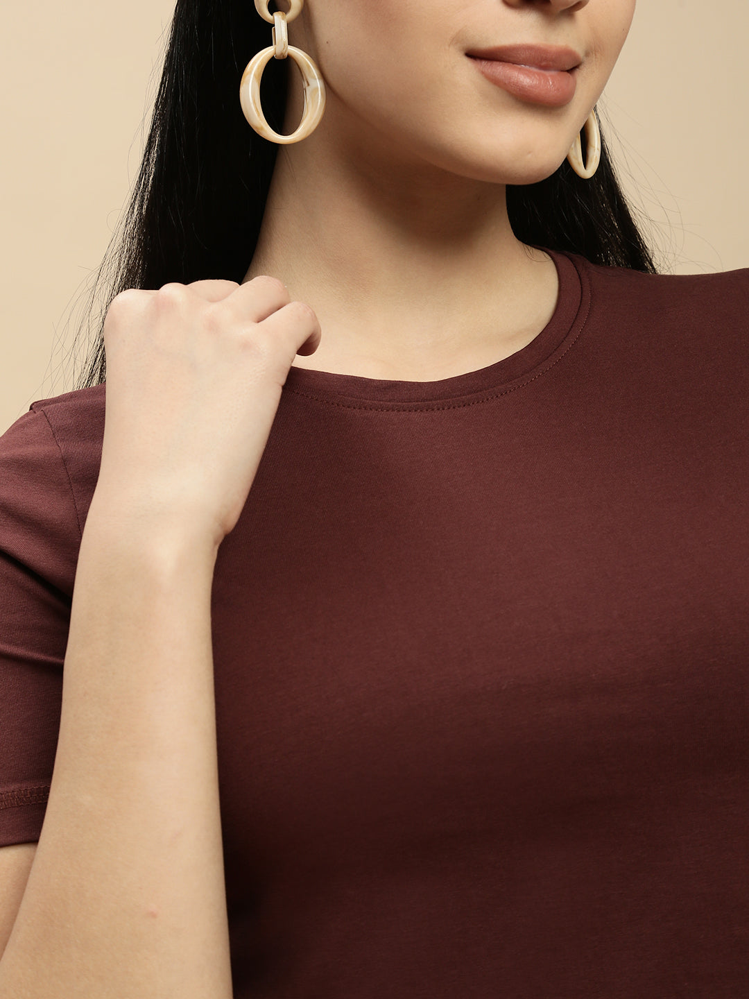 Women Brown Half Sleeve Crop Top