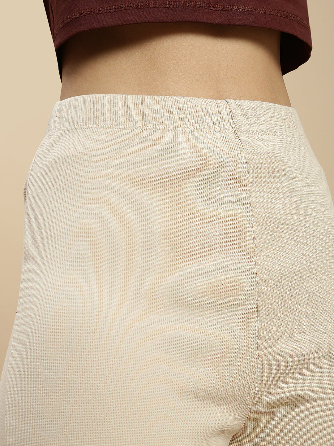 Women Beige Cotton Lycra Pant