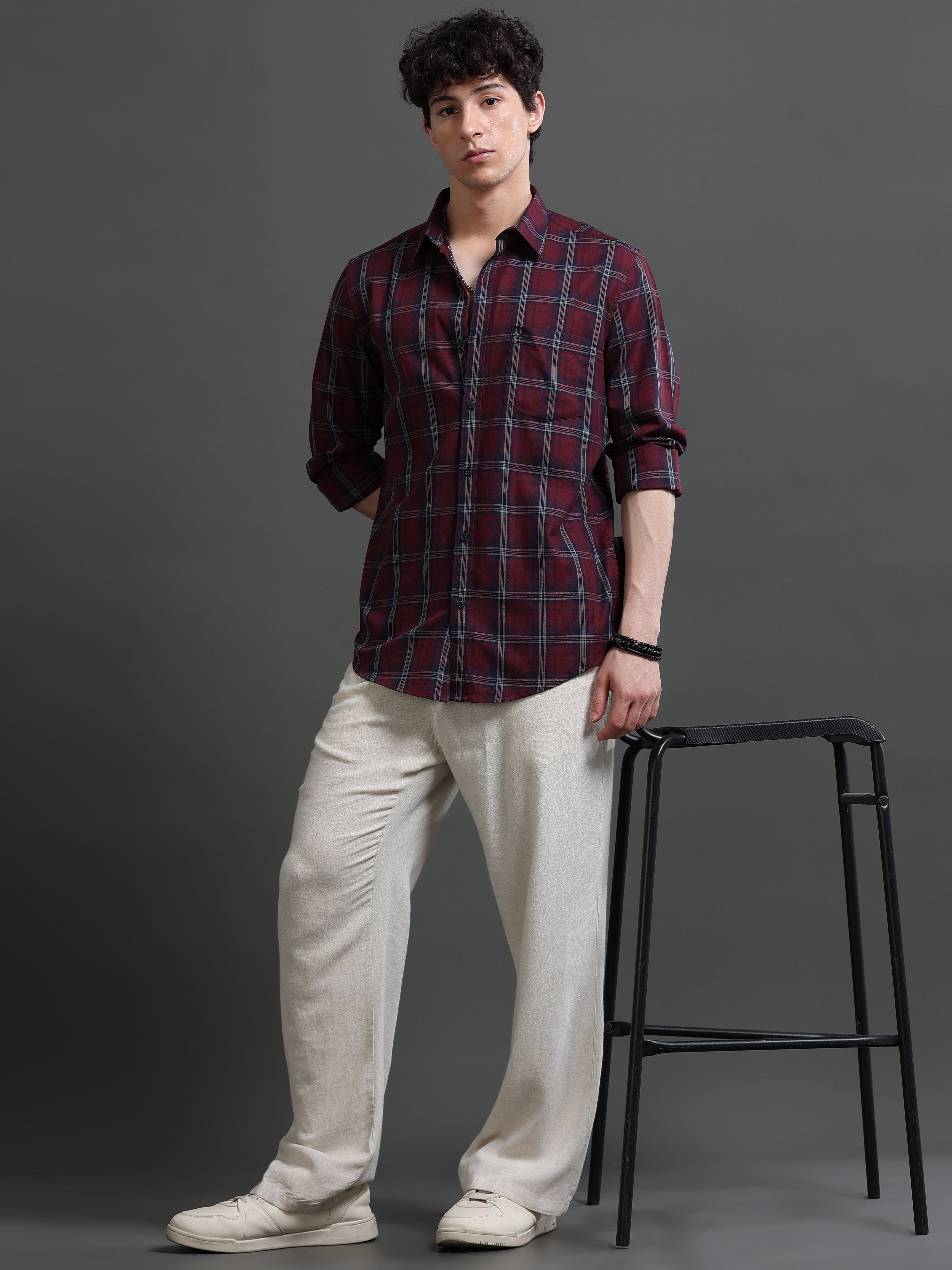 Men Red Check Shirt