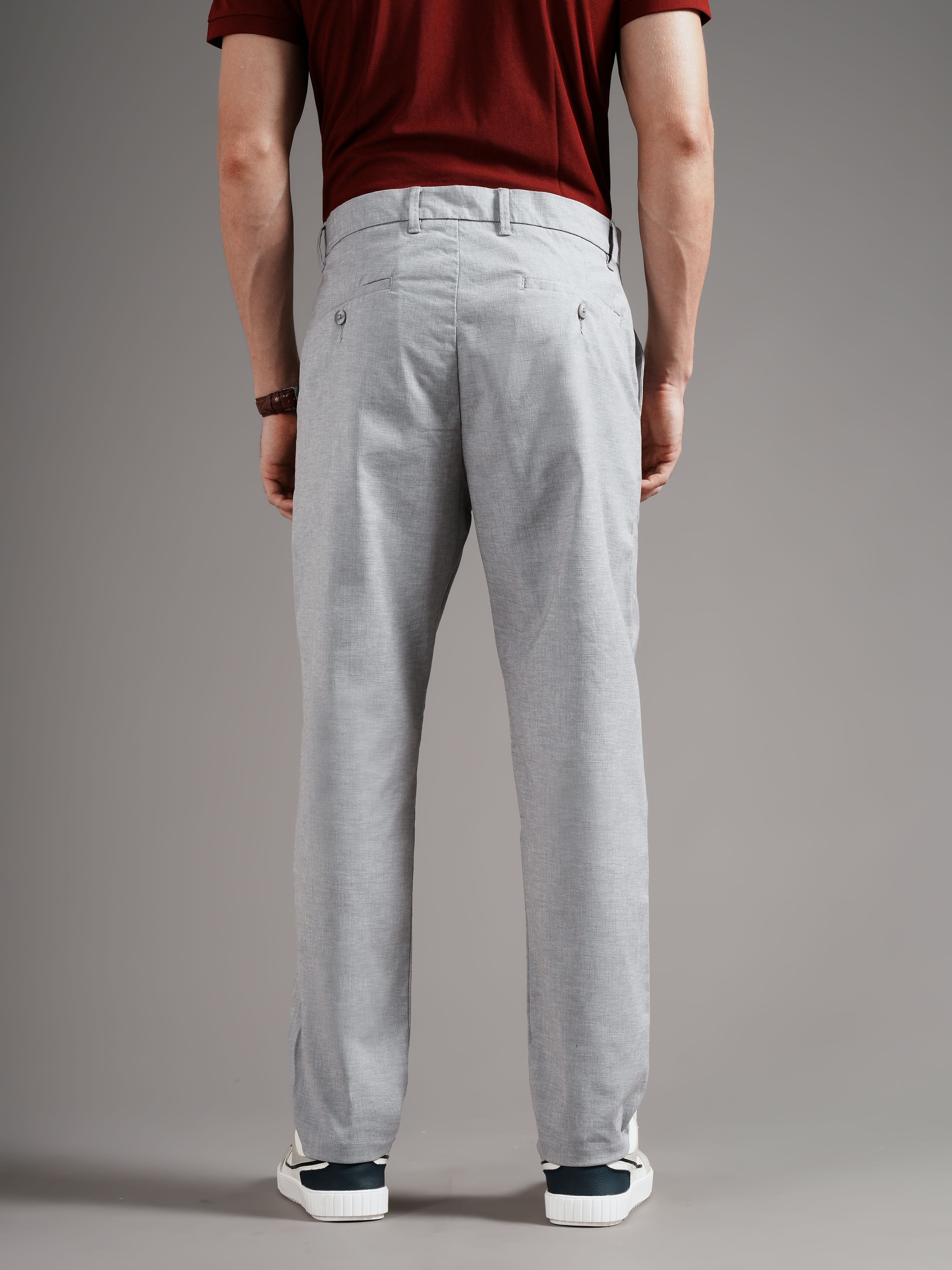 Men Grey Straight Fit Trousers