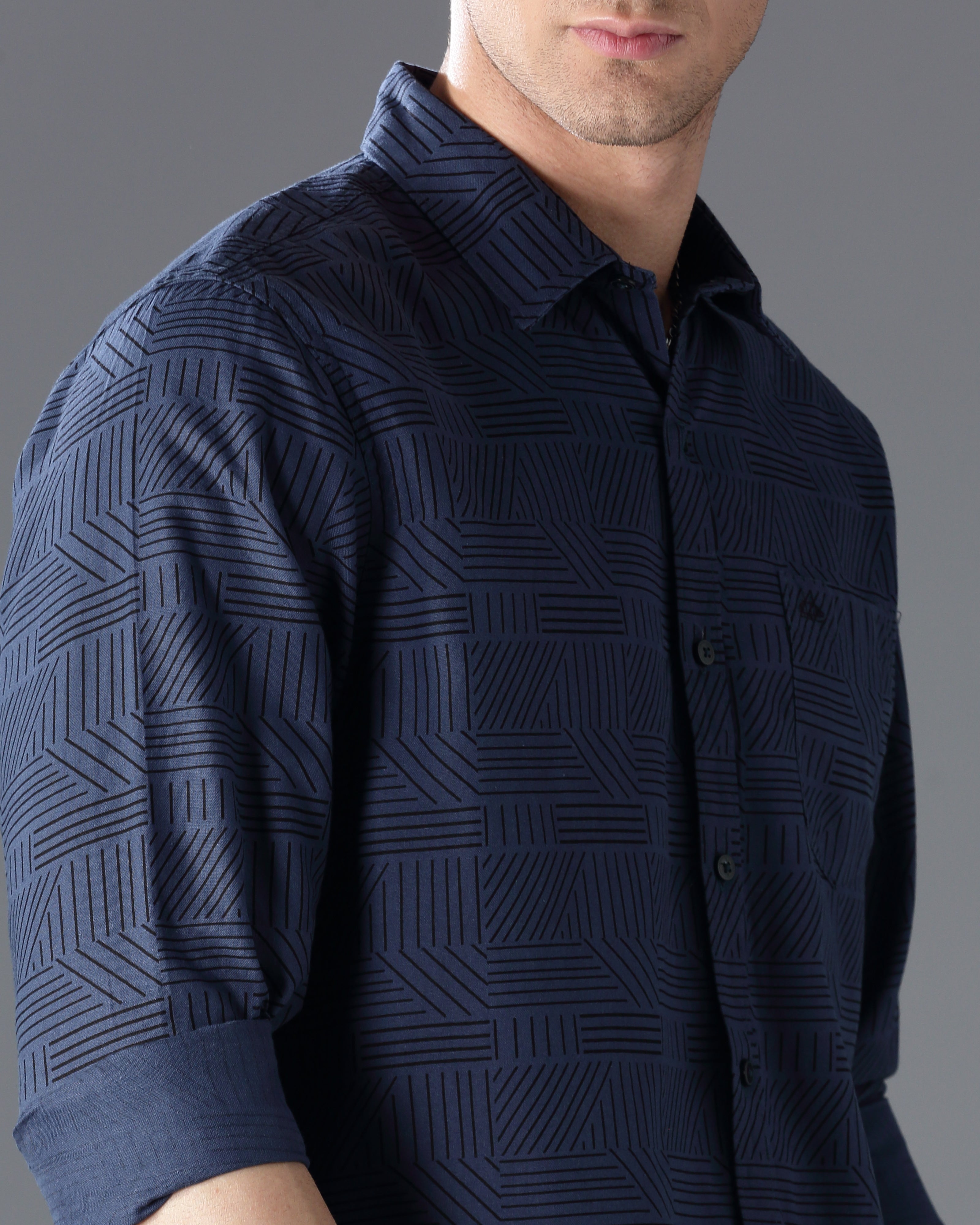 Men Blue Cotton Slim Shirt