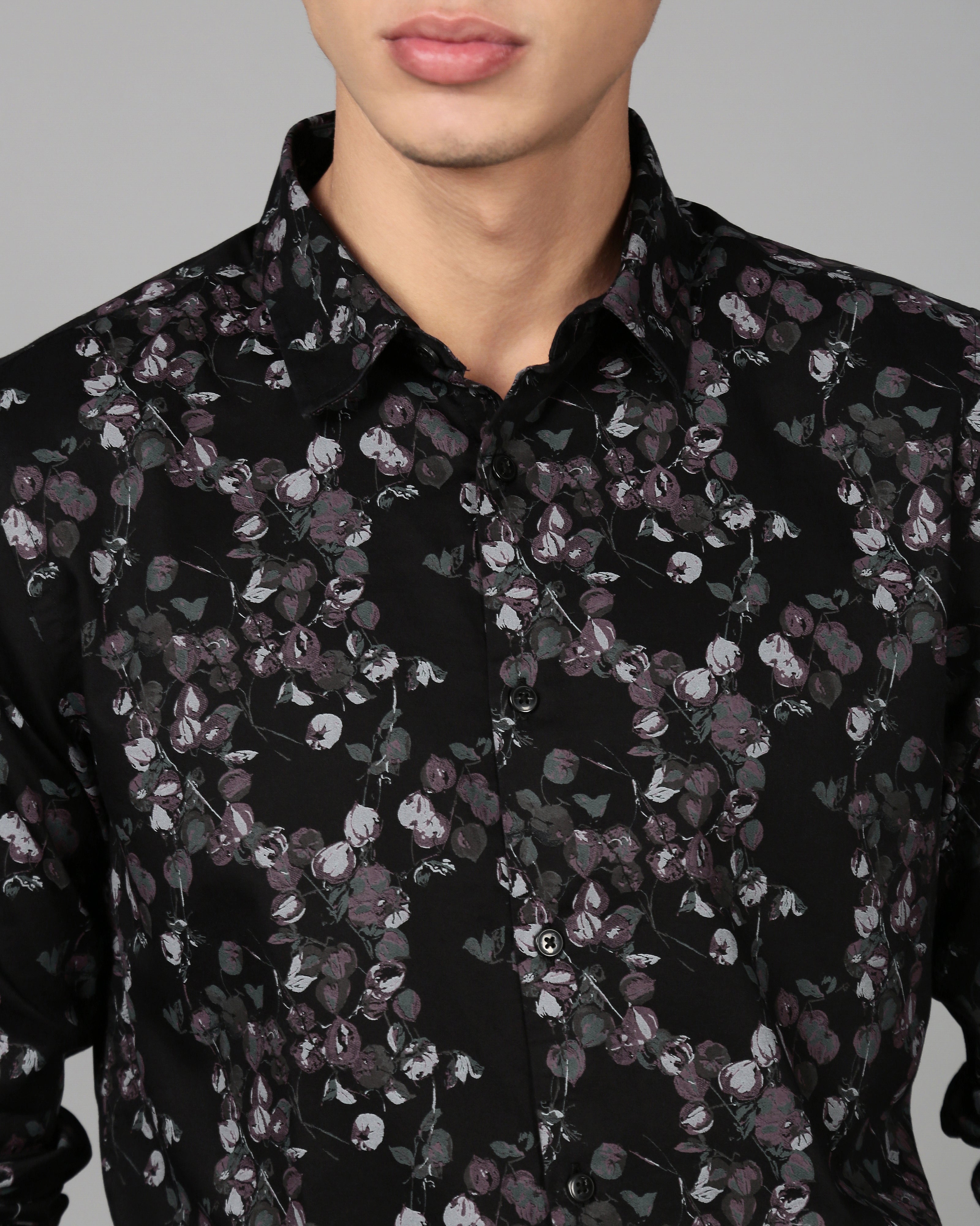 Men Black Floral Print Shirt