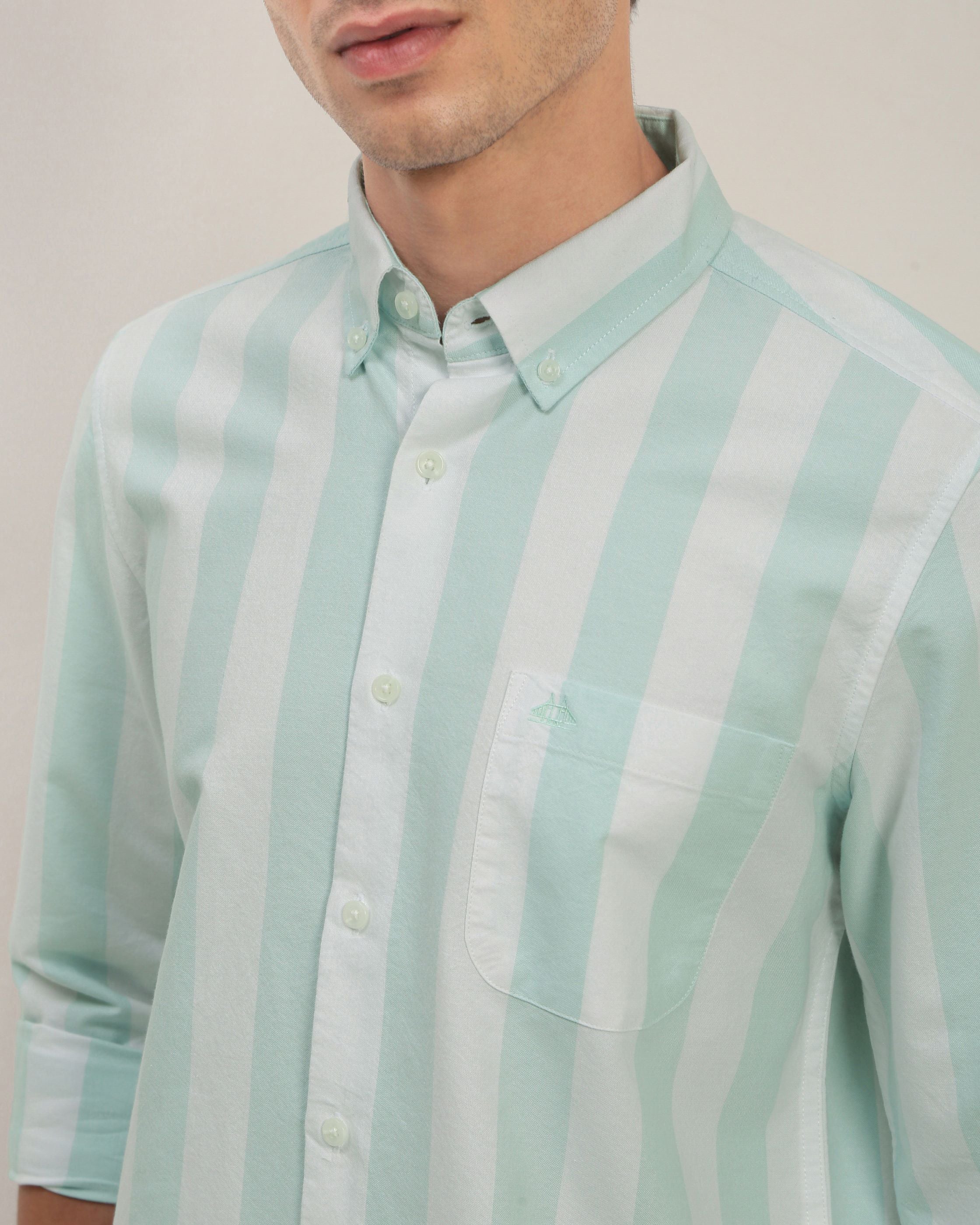 Men Green Striped Shirt