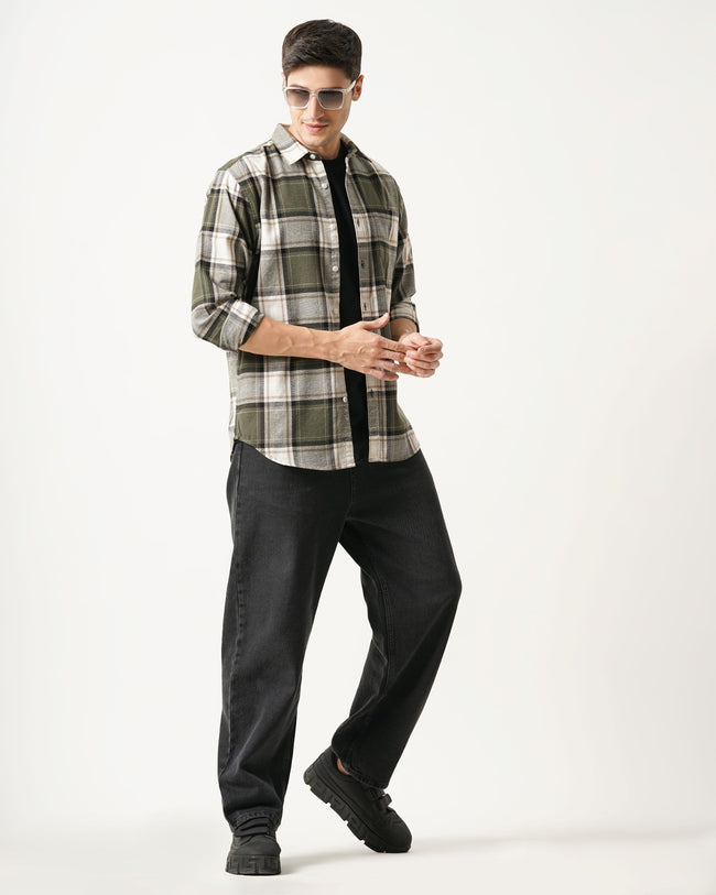 Men Green Checked Shirt