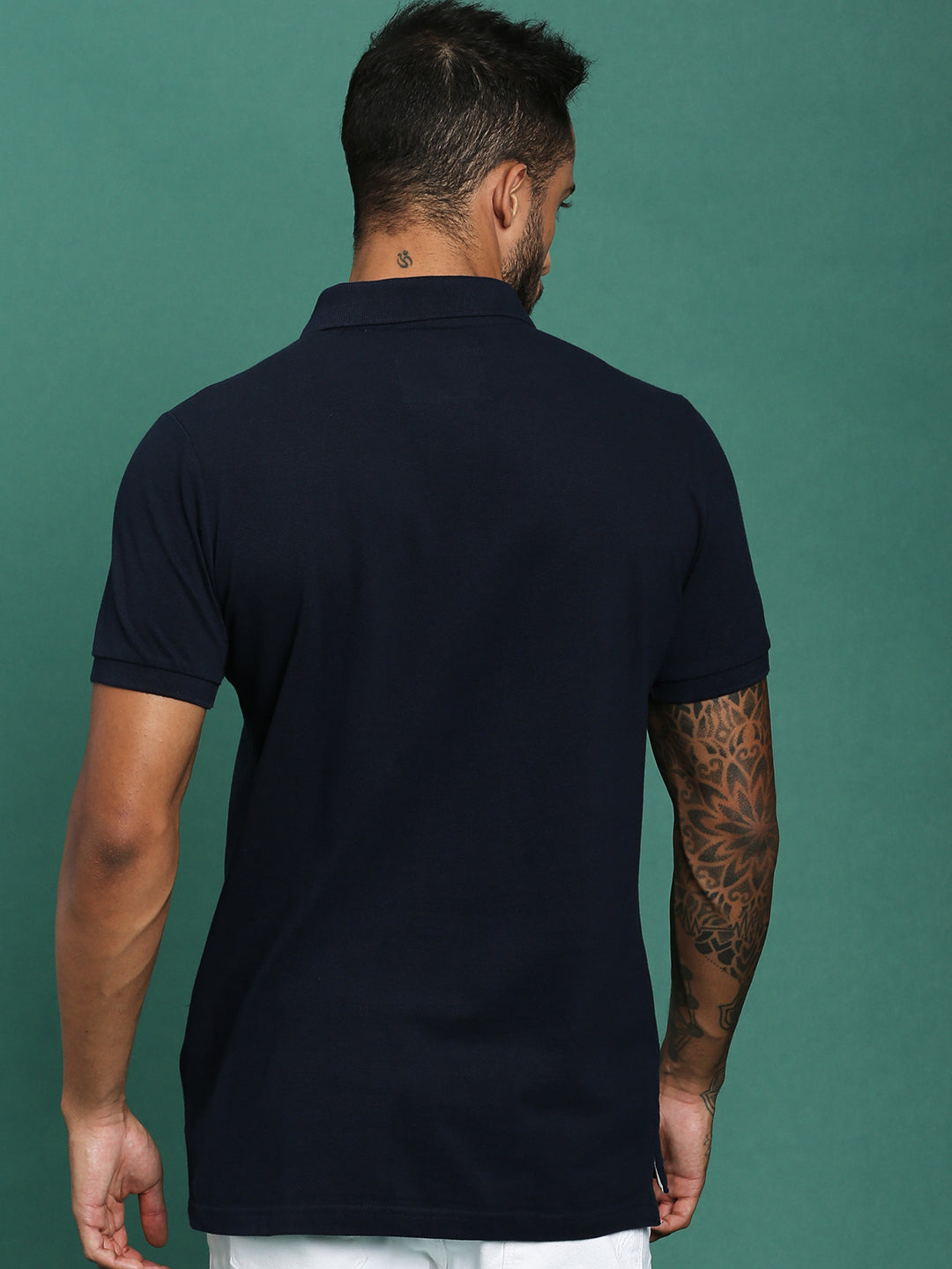 Men Navy Cotton Solid T-Shirt