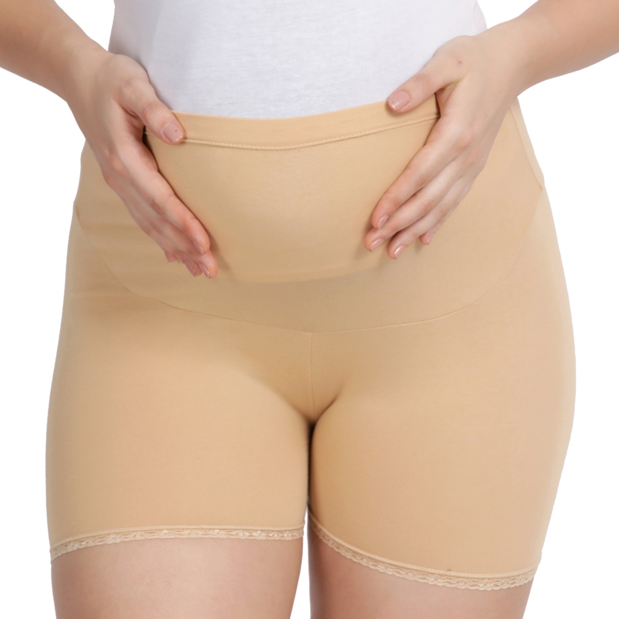 Women Beige Maternity Lace Shorts