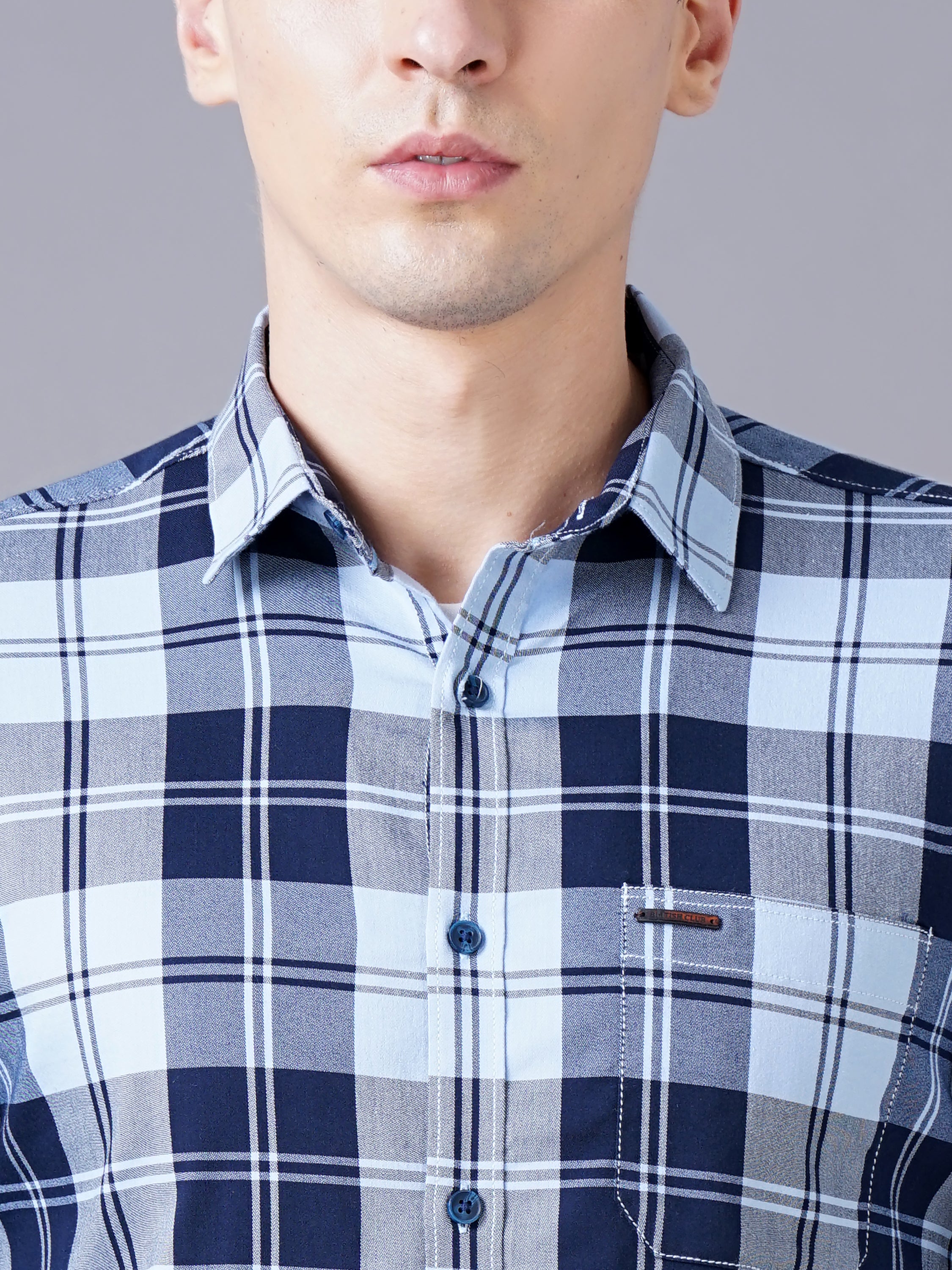 Men Blue Cotton Slim Shirt