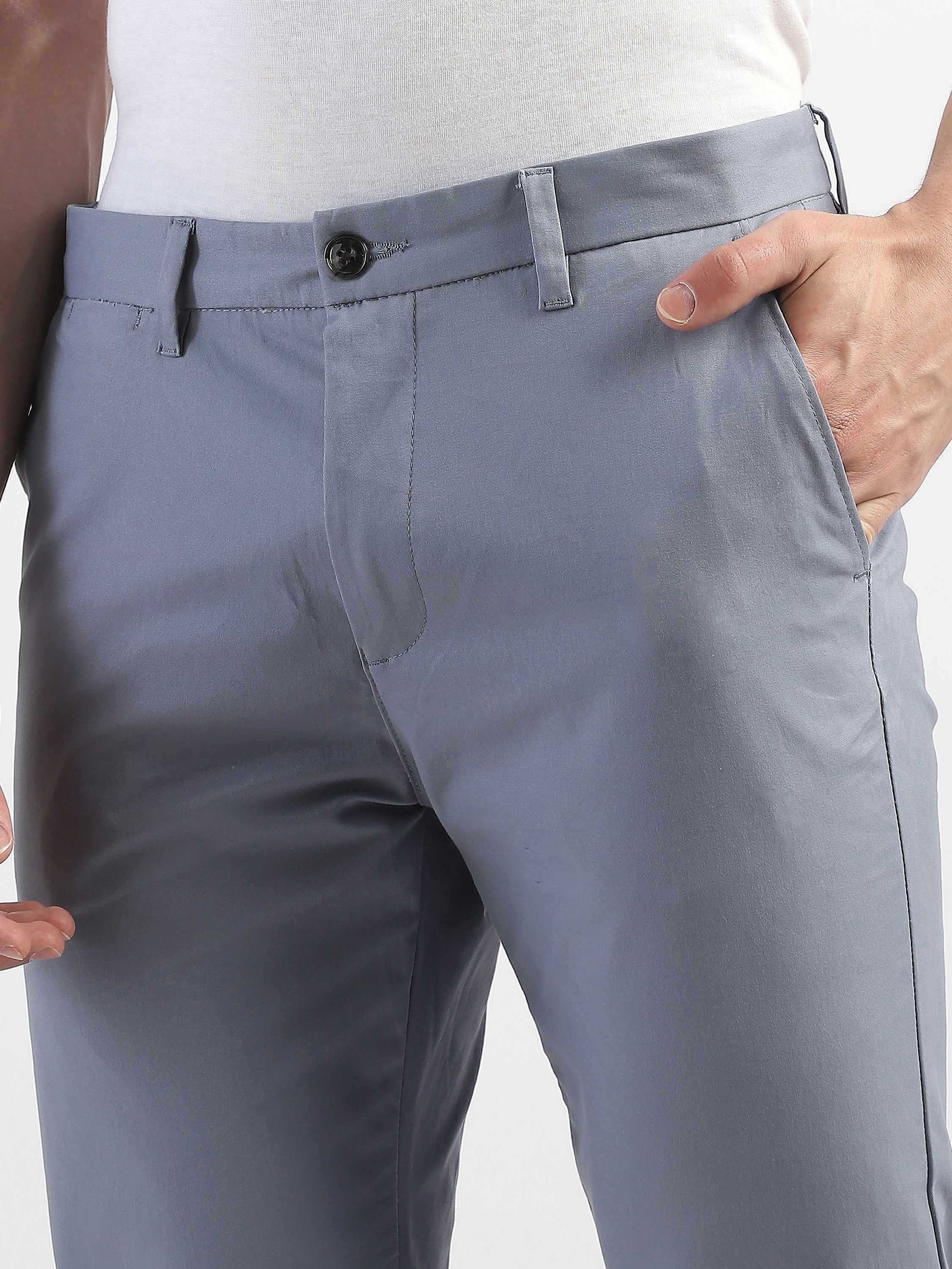 Men Blue Slim Fit Mid Rise Formal Trouser