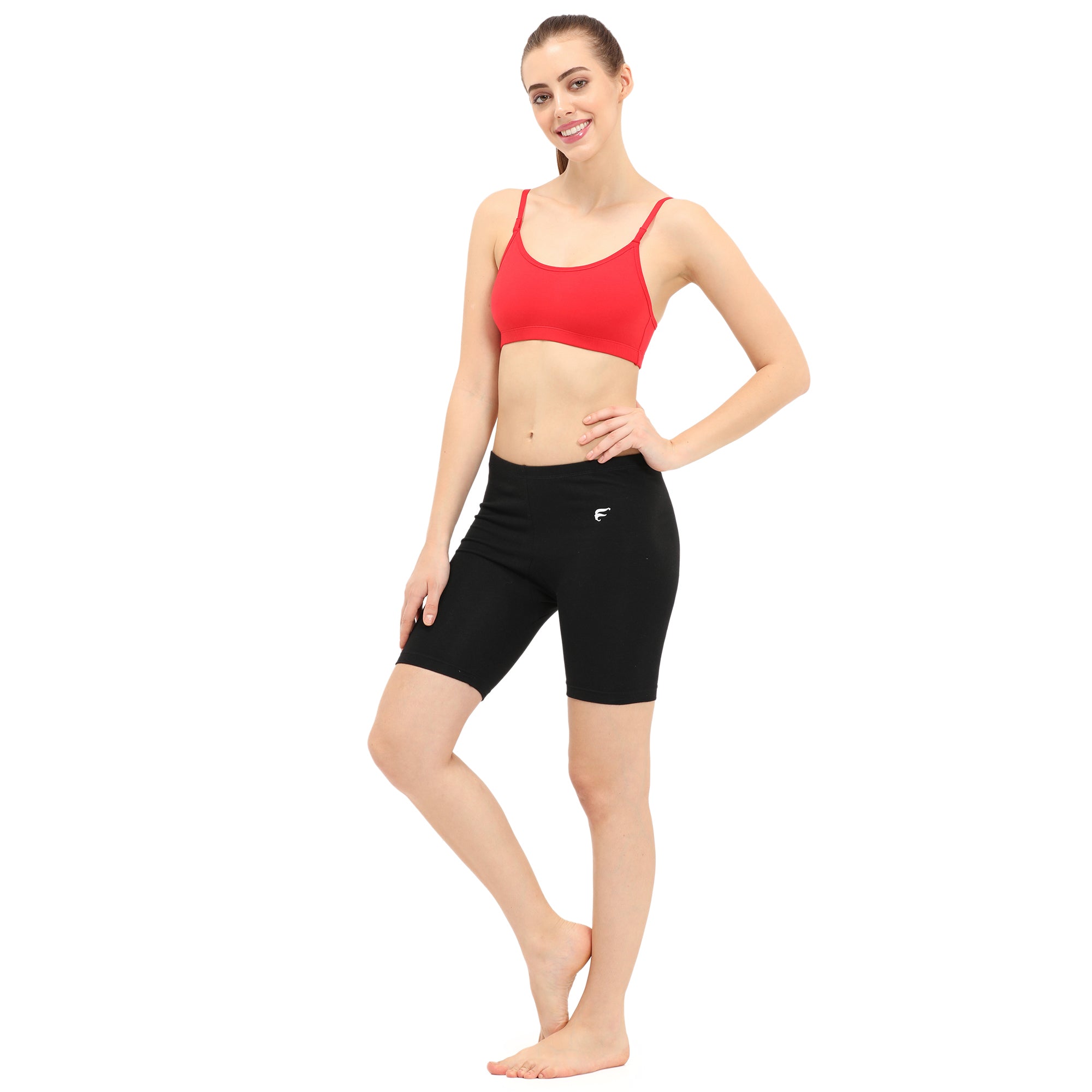 Women Black Thigh Length Cycling Shorts