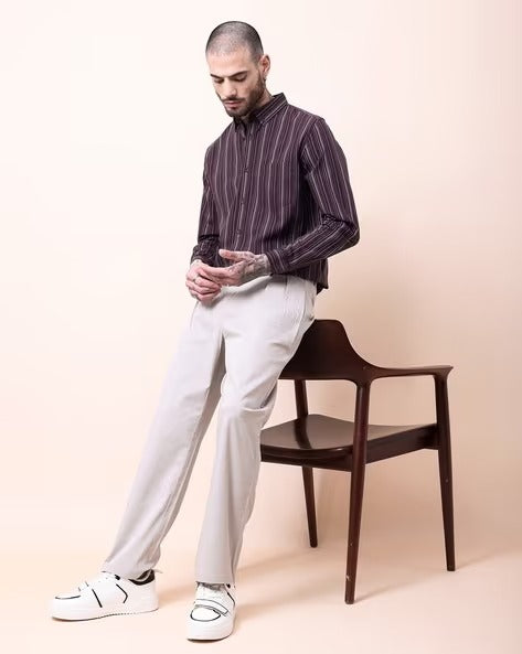 Men Burgundy Striped Shirt