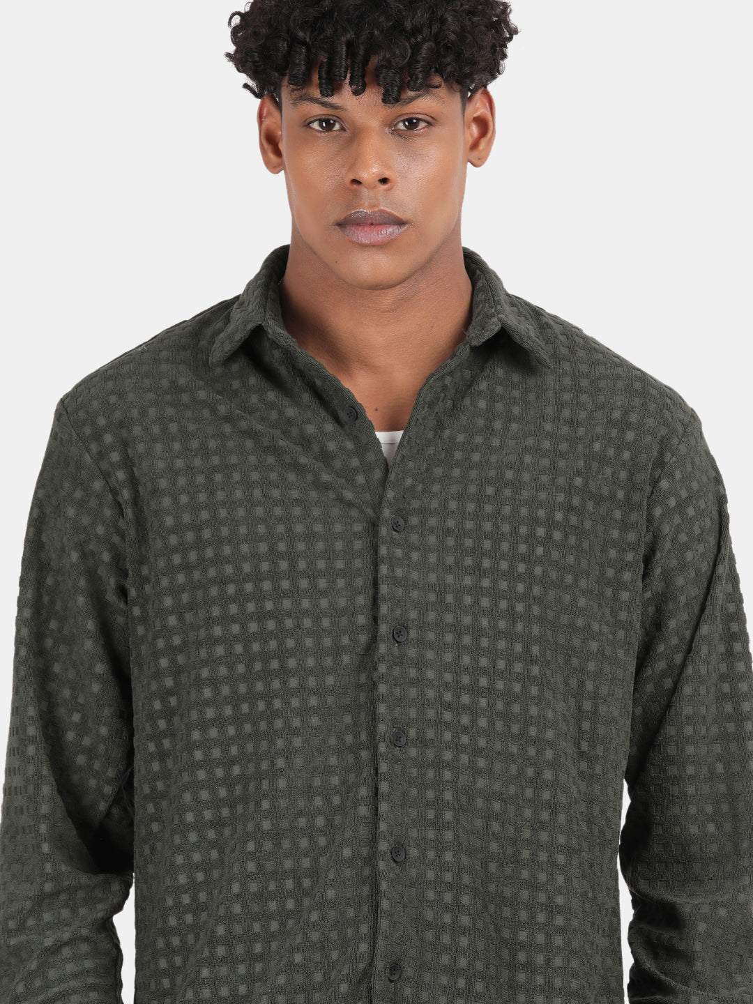 Men Green Slim Fit Spread Collar Full Sleeve Casual Shirt