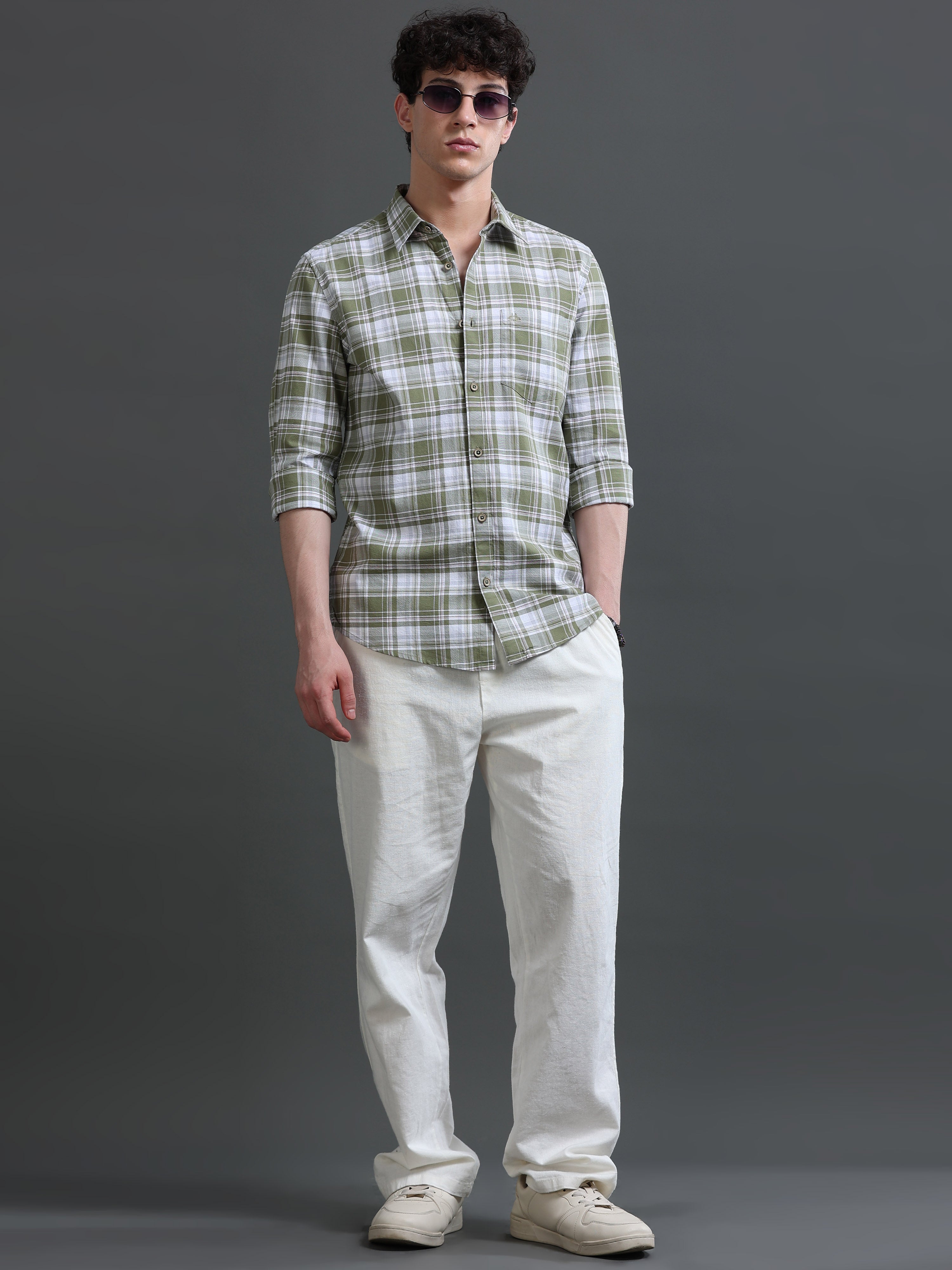 Men Green Check Shirt
