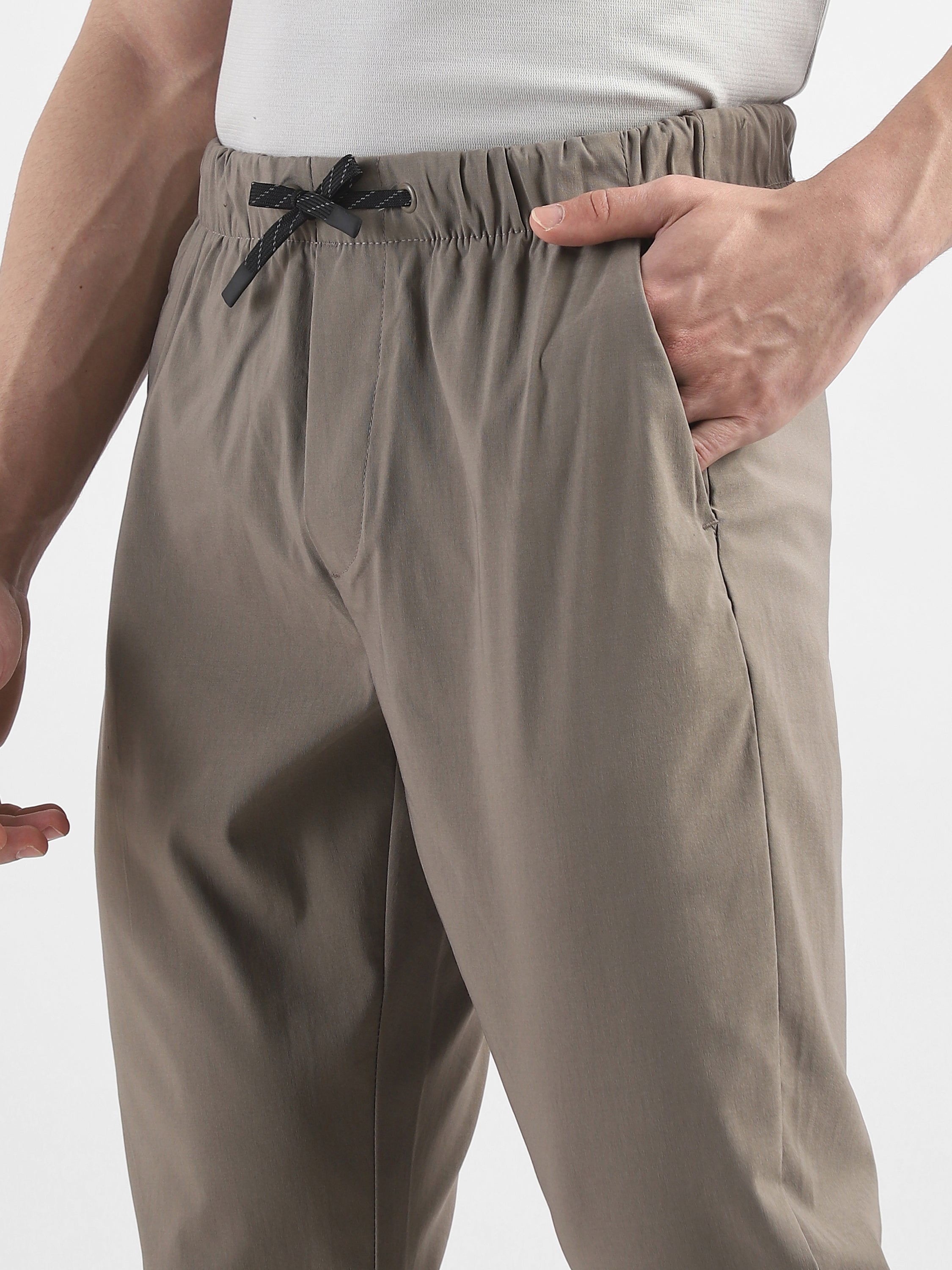 Men Brown Polyester Blend Pants