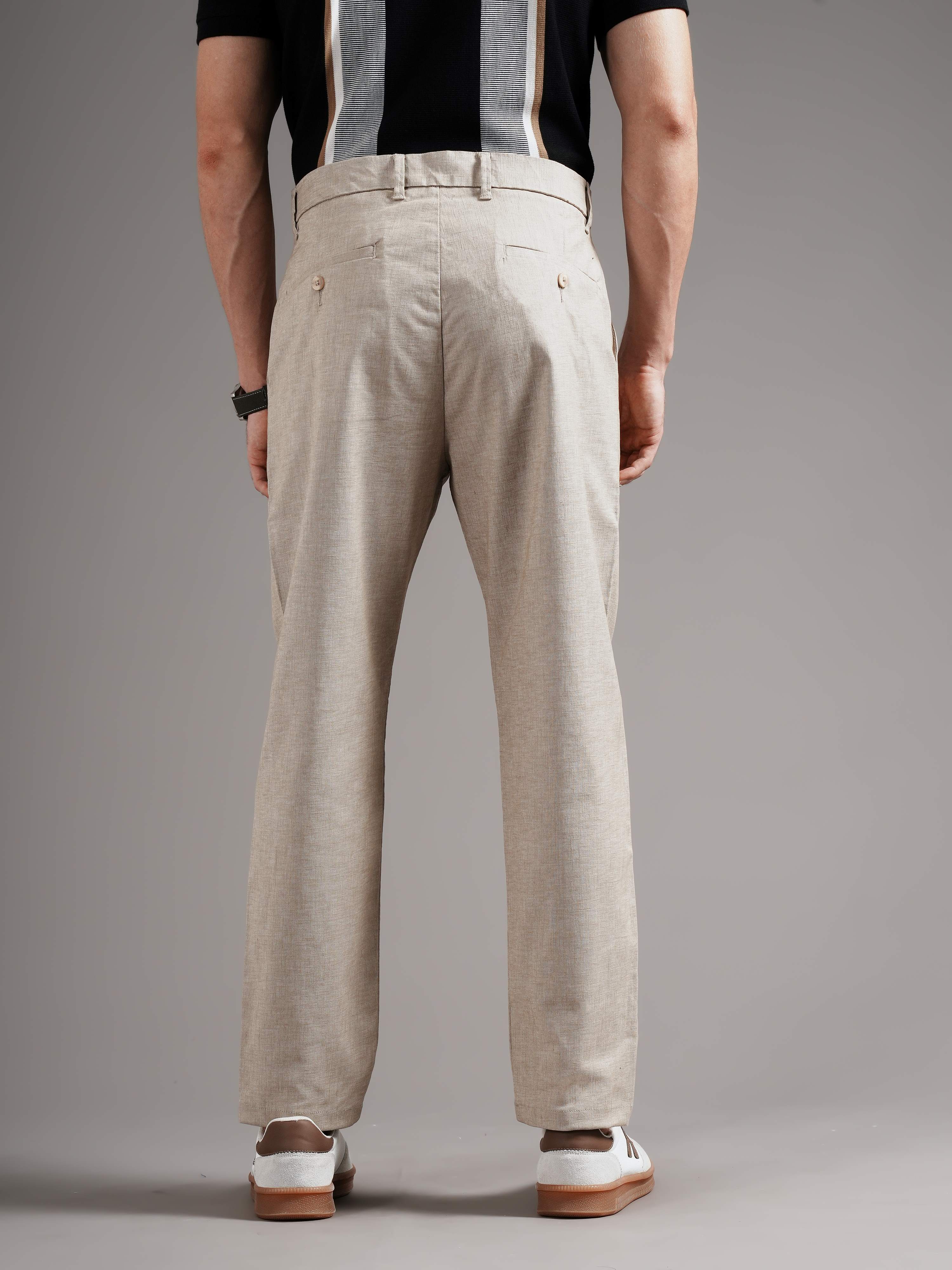 Men Beige Straight Fit Trousers