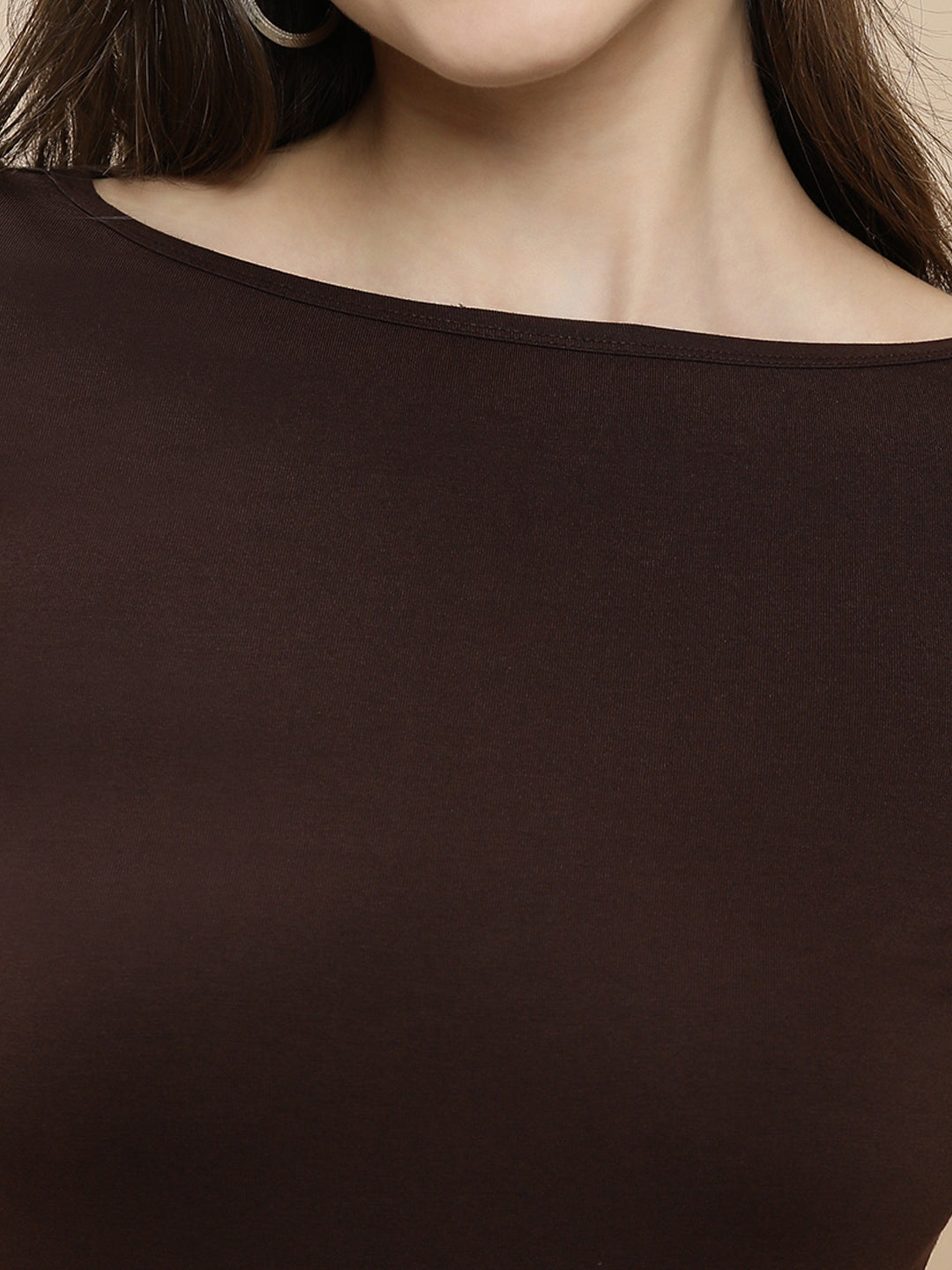 Women Brown Boat Neck Top