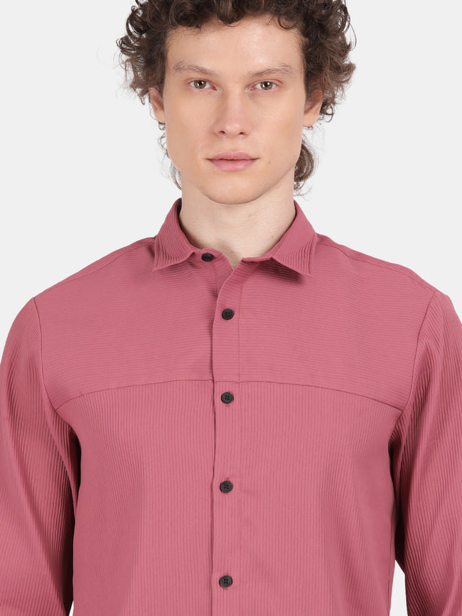 Men Pink Slim Fit Spread Collar Full Sleeve Casual Shirt