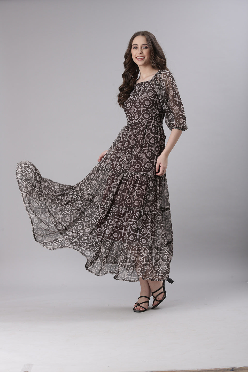 Women Grey Printed Maxi Dress
