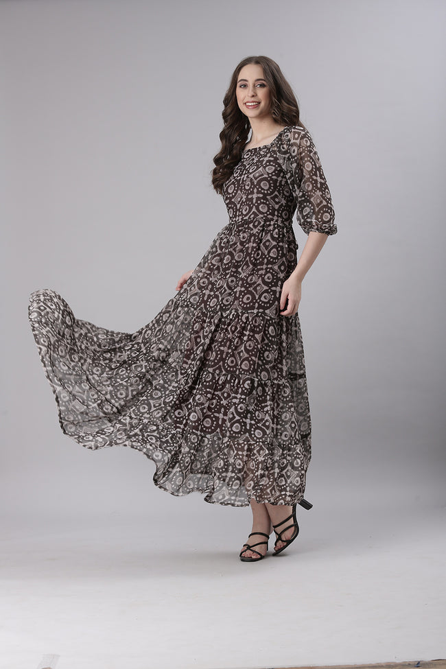 Women Grey Printed Maxi Dress