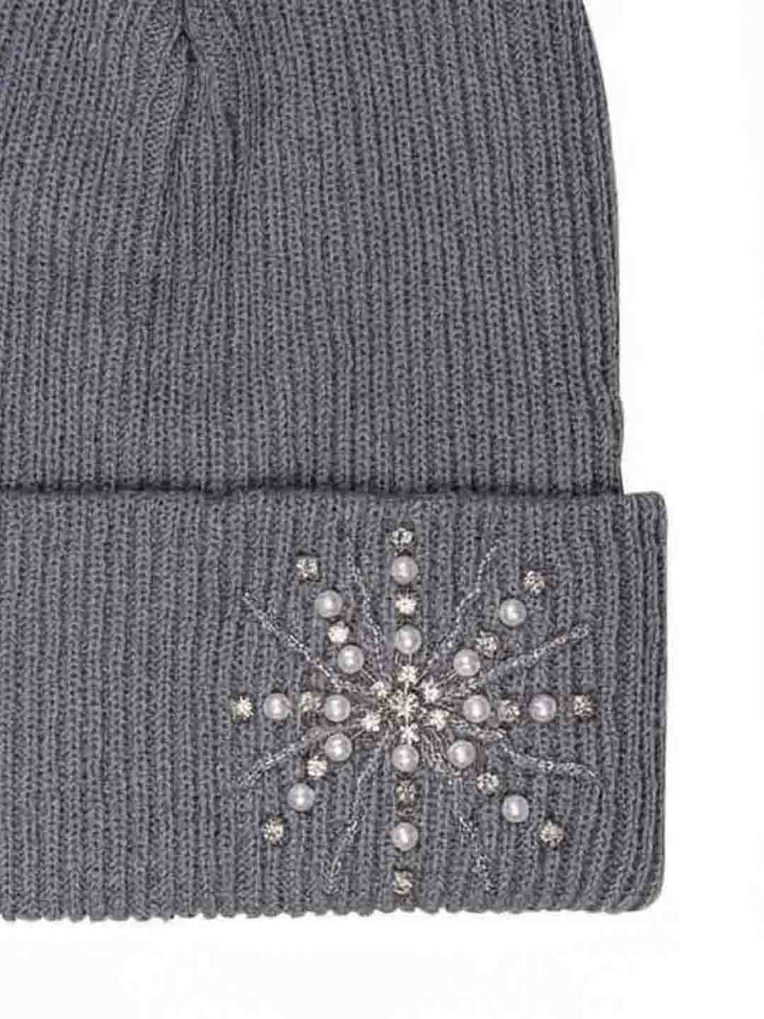 Grey Beanie with Pearls & Crystals