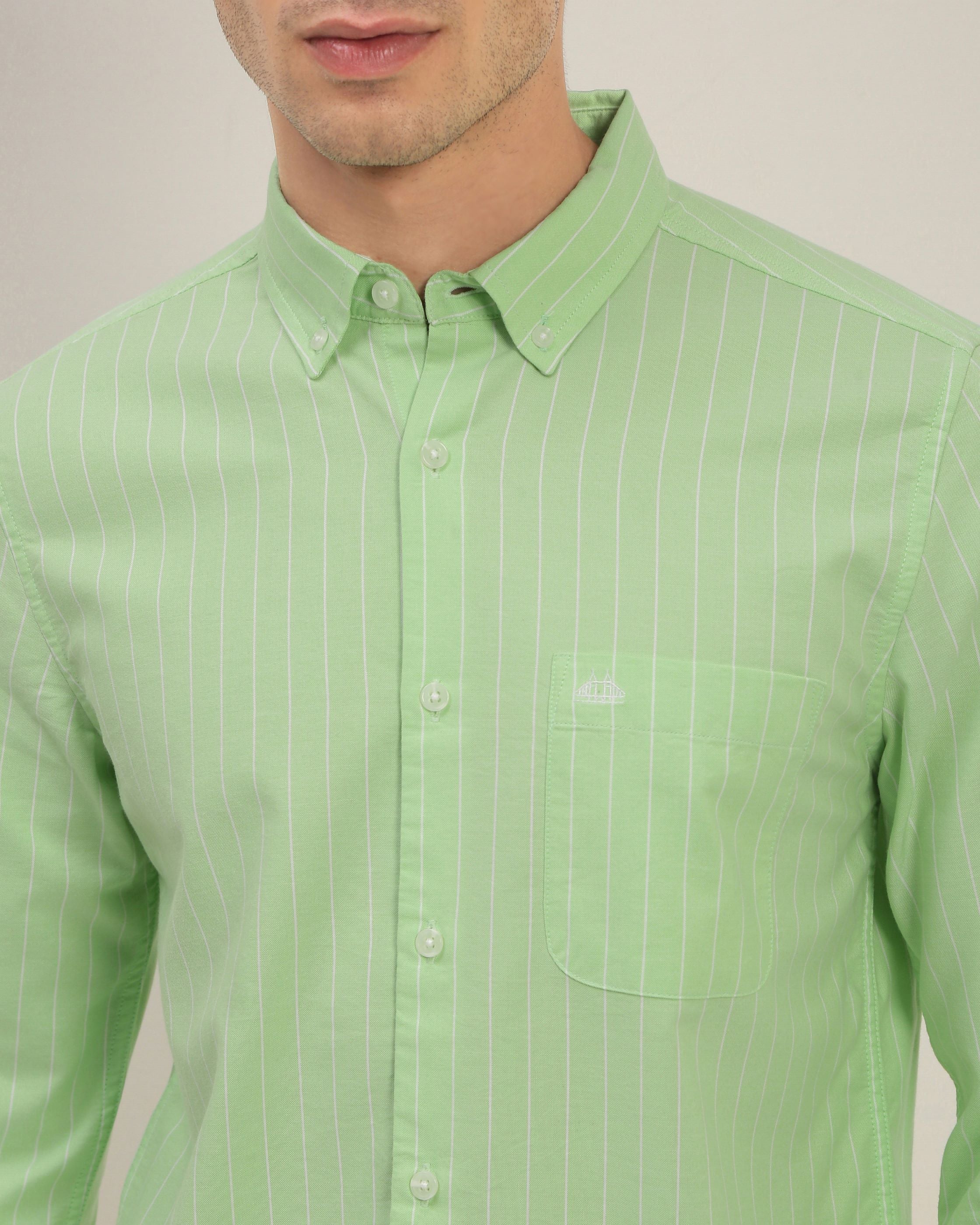 Men Green Striped Shirt