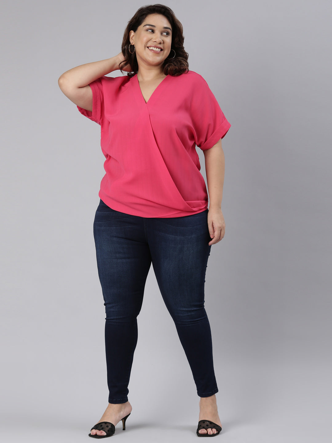 Women Pink Overlap Top