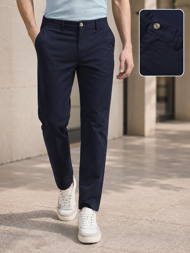 Men Navy Mid Rise Formal Trouser