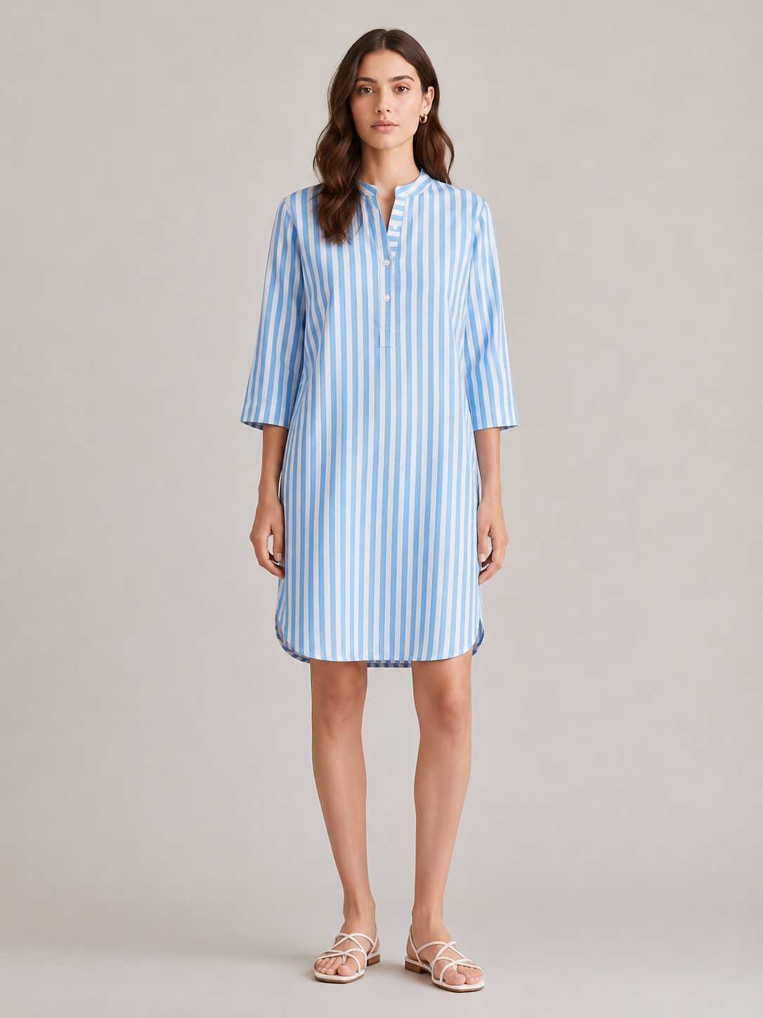 Women Sky Blue Vertical Stripe Shirt Dress