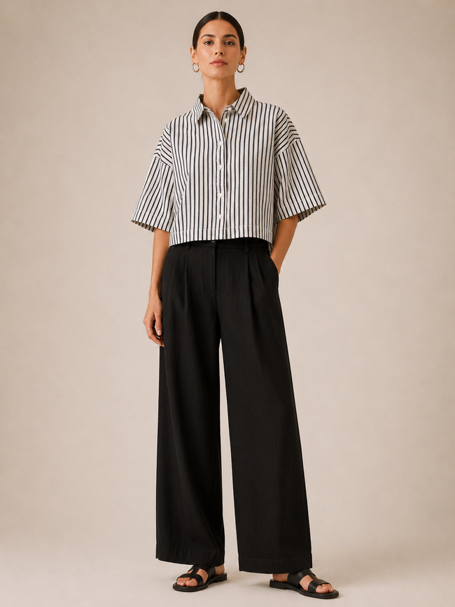 Women Monochrome Stripe Oversized Shirt
