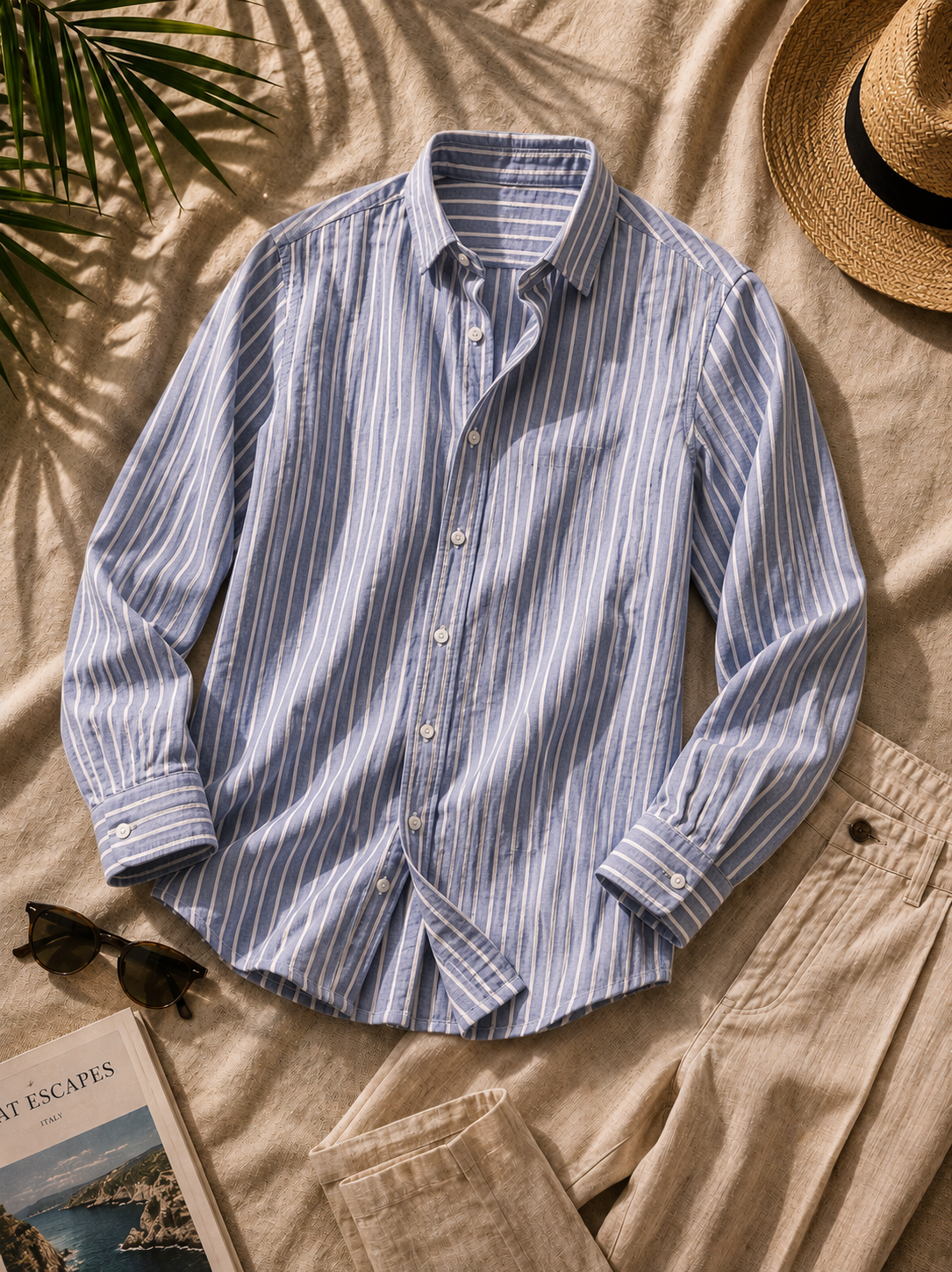 Men Blue Vertical Striped Long Sleeve Shirt