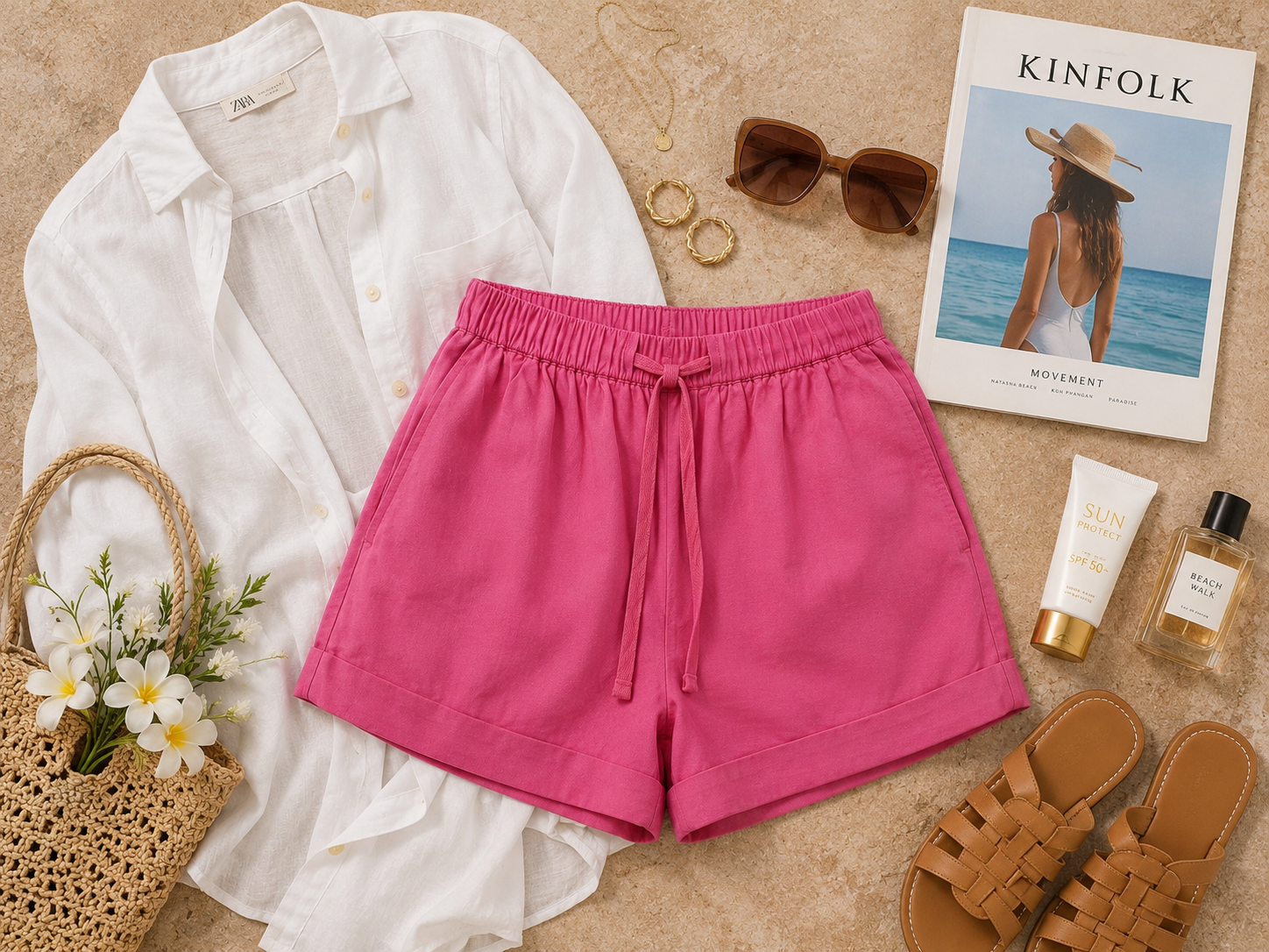 Women Pink Tie-Waist Shorts