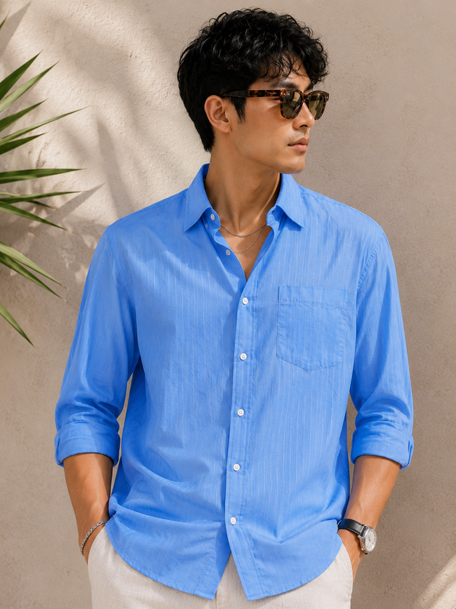 Men Blue Self-Stripe Shirt
