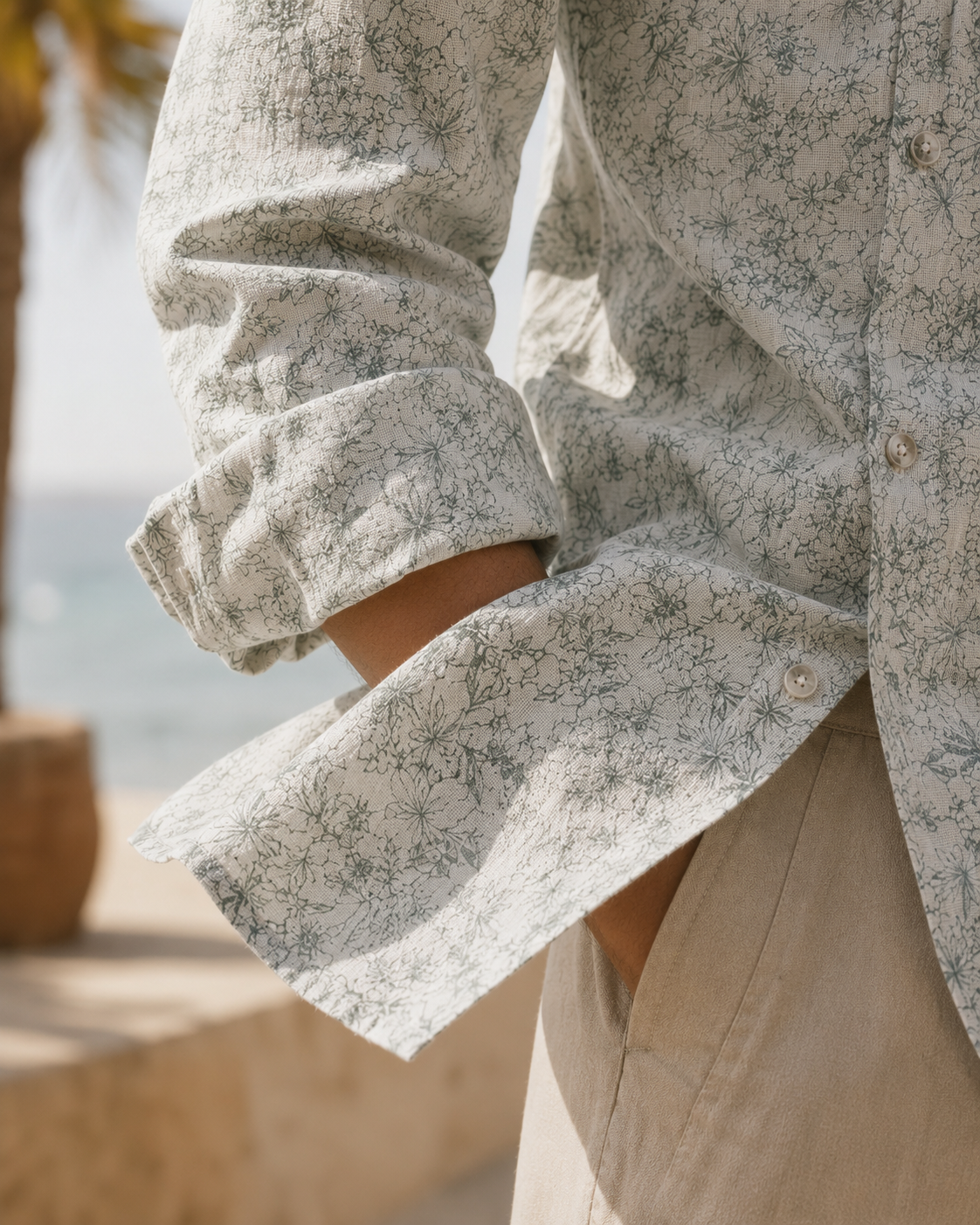 Men Green Floral Sketch Shirt