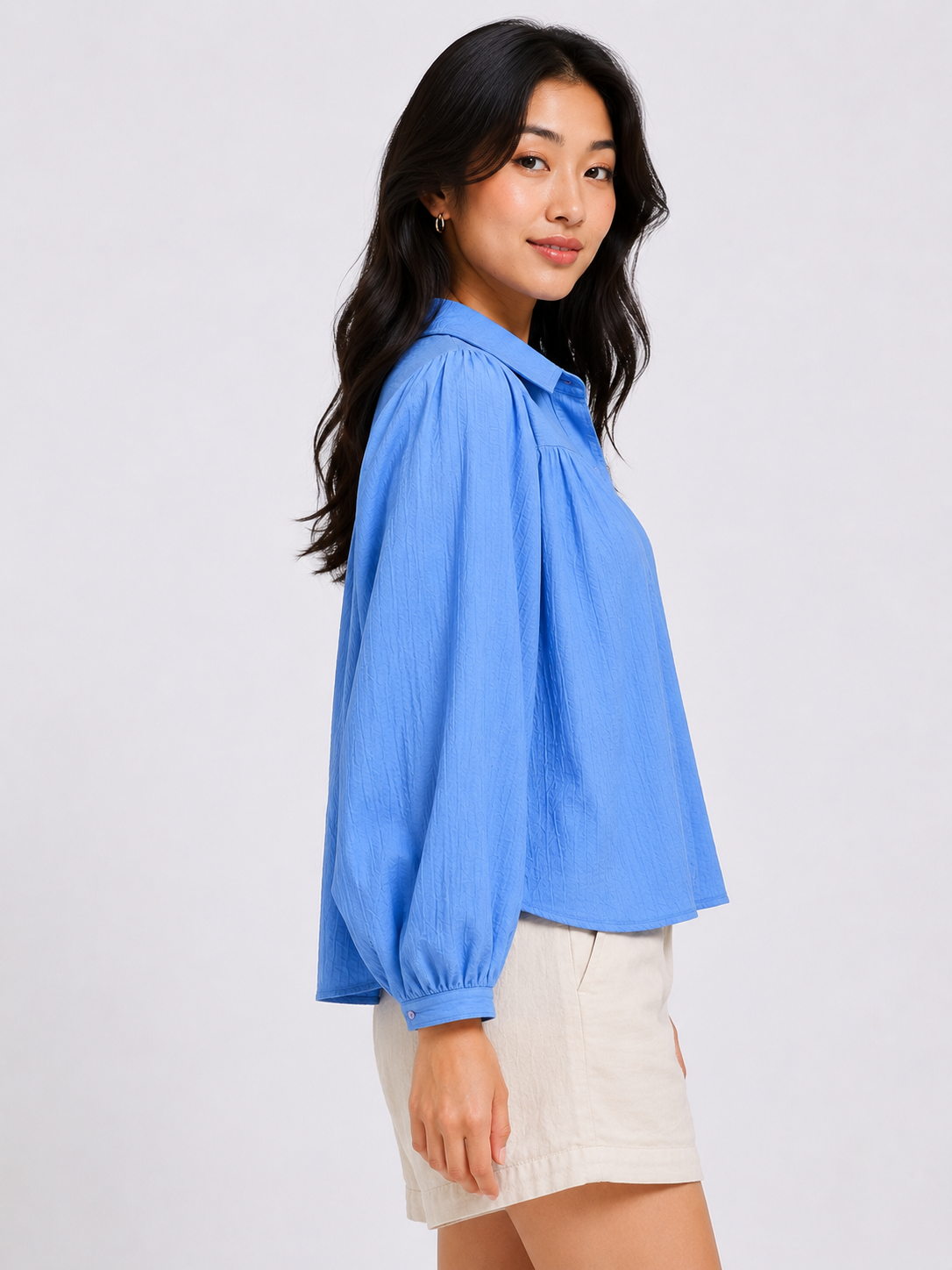 Women Blue Batwing Sleeve Shirt