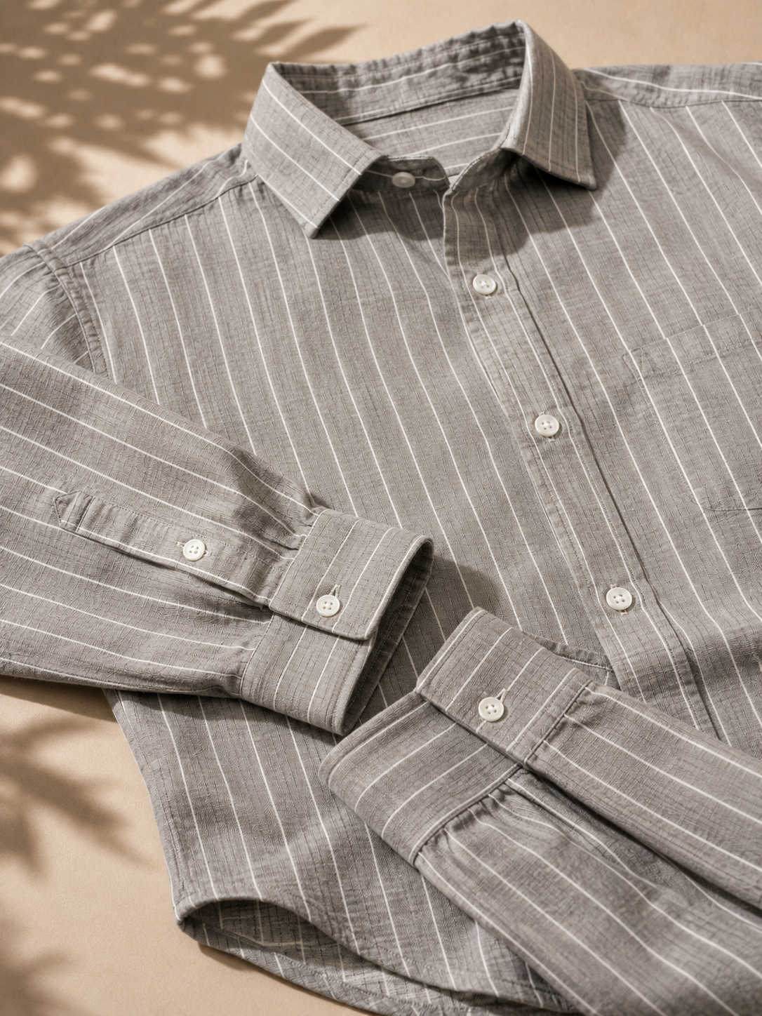 Men Grey Pinstripe Long Sleeve Shirt