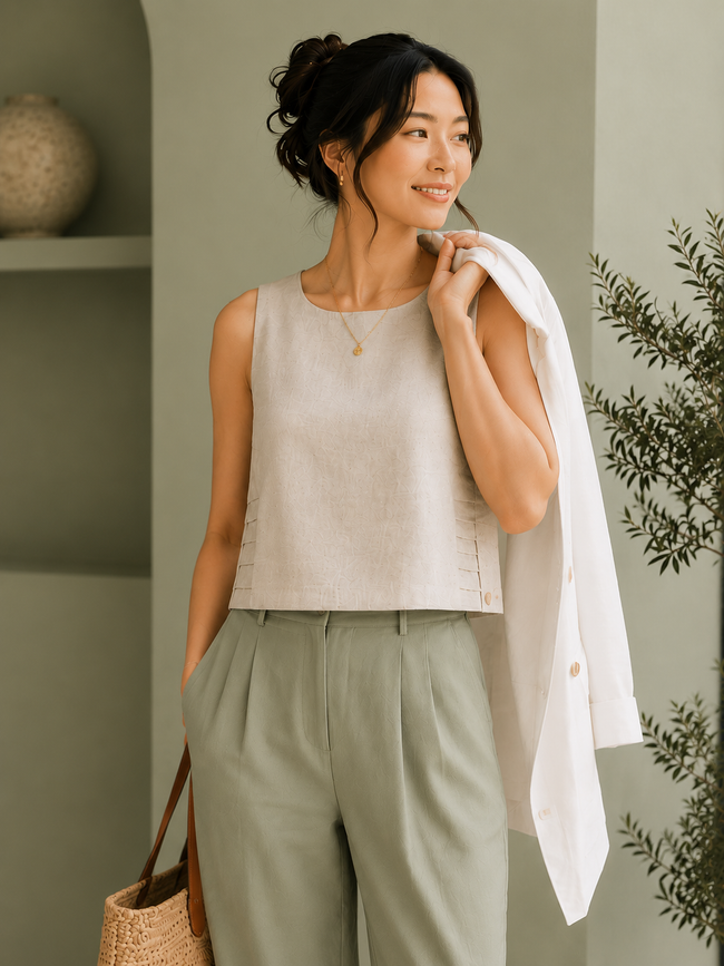 Women Beige Smart Sleeveless top