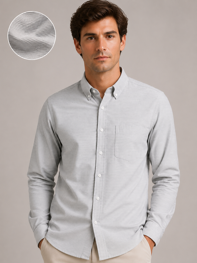 Men Light Grey Micro Stripe Shirt