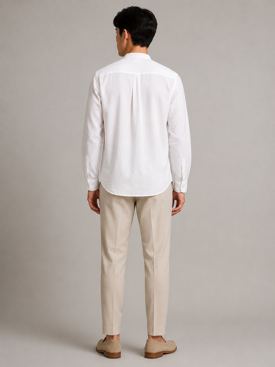 Men White Linen Essential Mandarin Shirt